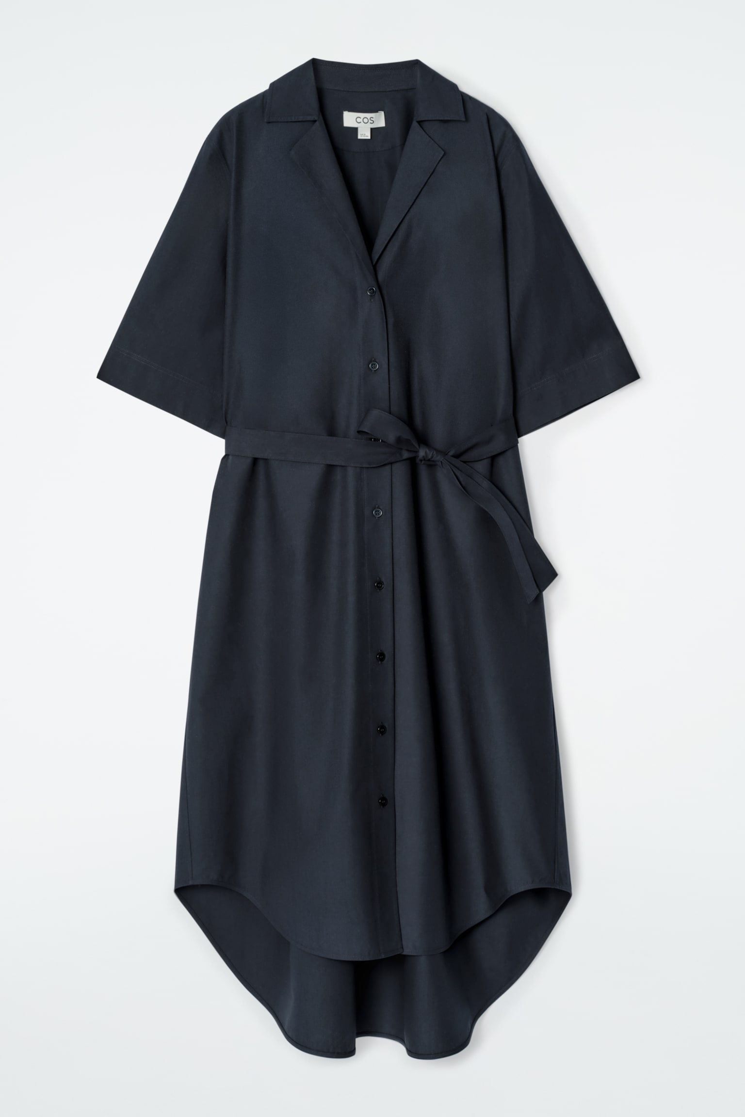 VESTIDO CAMISERO DE MANGA CORTA CON CINTURÓN - AZUL MARINO/BLANCO - 2