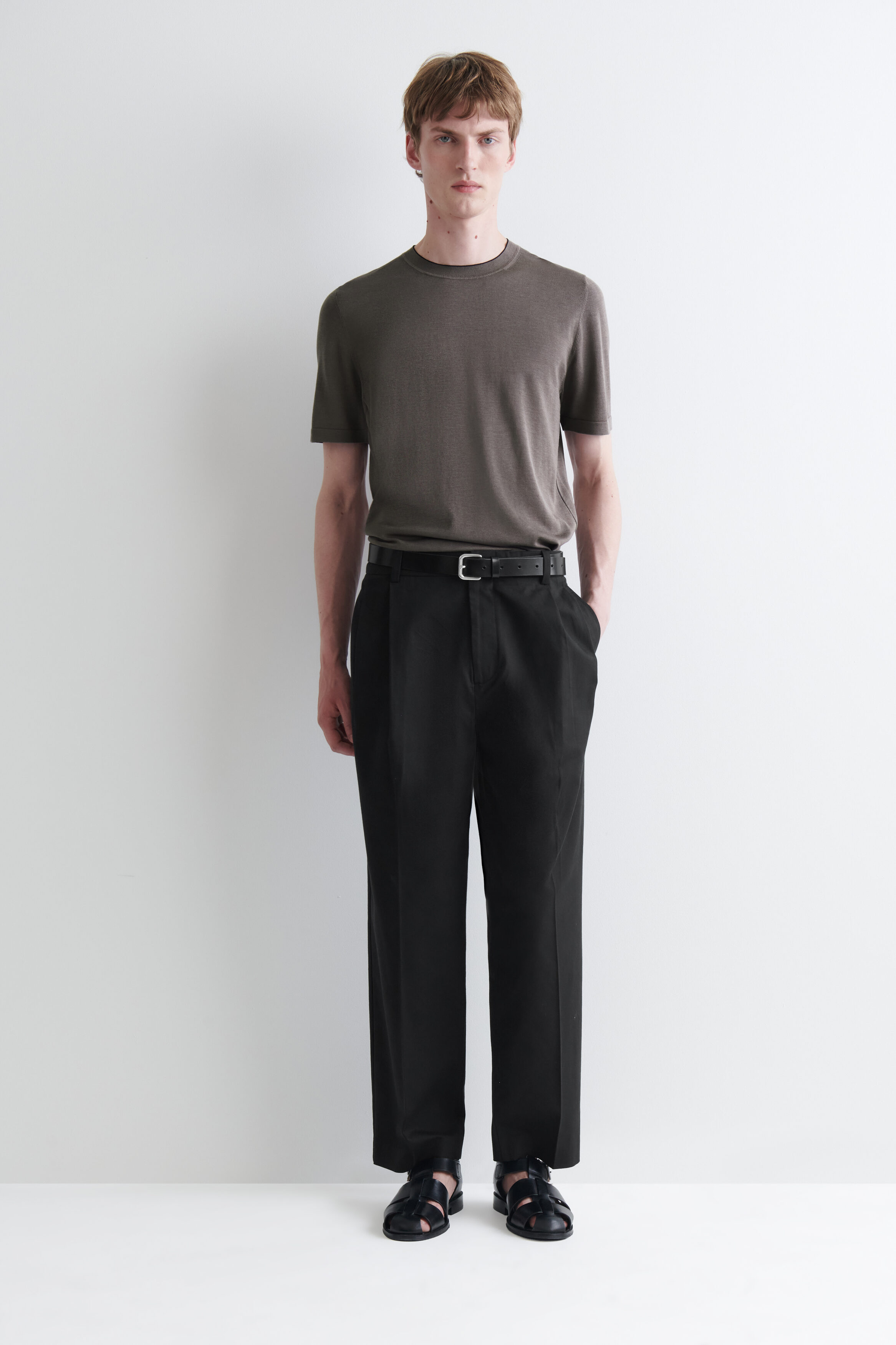 CONTRAST-TIPPED SILK-COTTON T-SHIRT - BROWN / BLACK | COS US