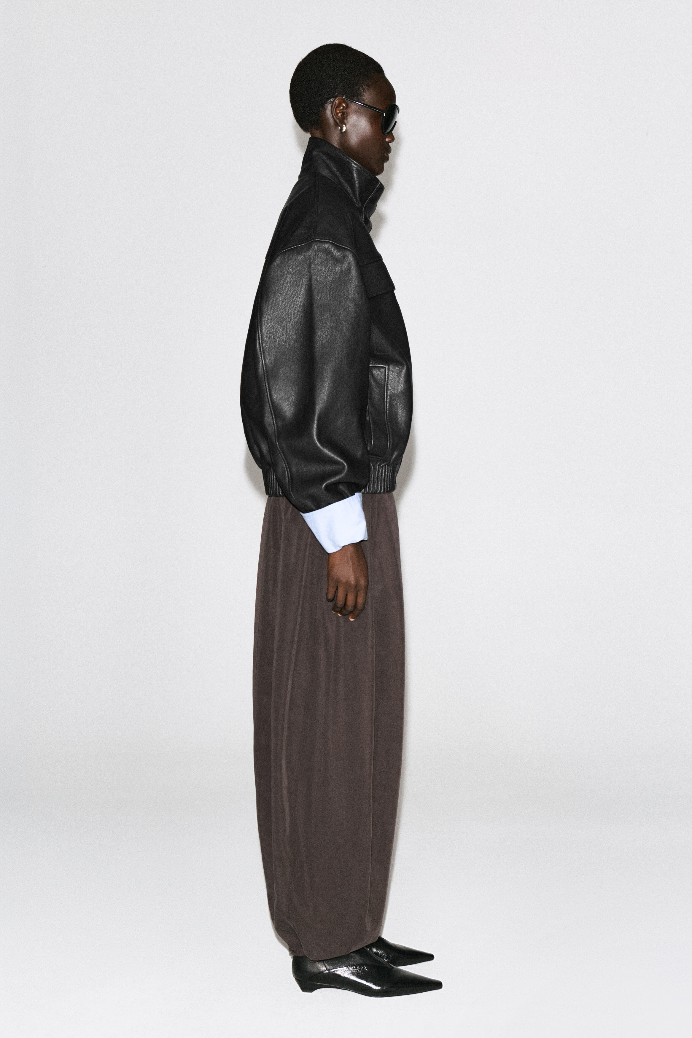 LEATHER MOCK-NECK BOMBER JACKET - BLACK | COS US