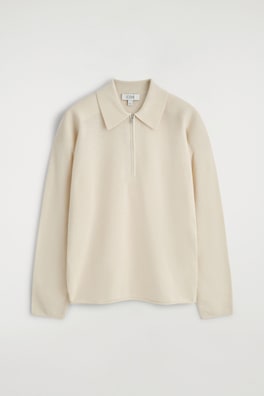 MERINO WOOL-YAK ZIP-UP POLO SHIRT — WHITE 7