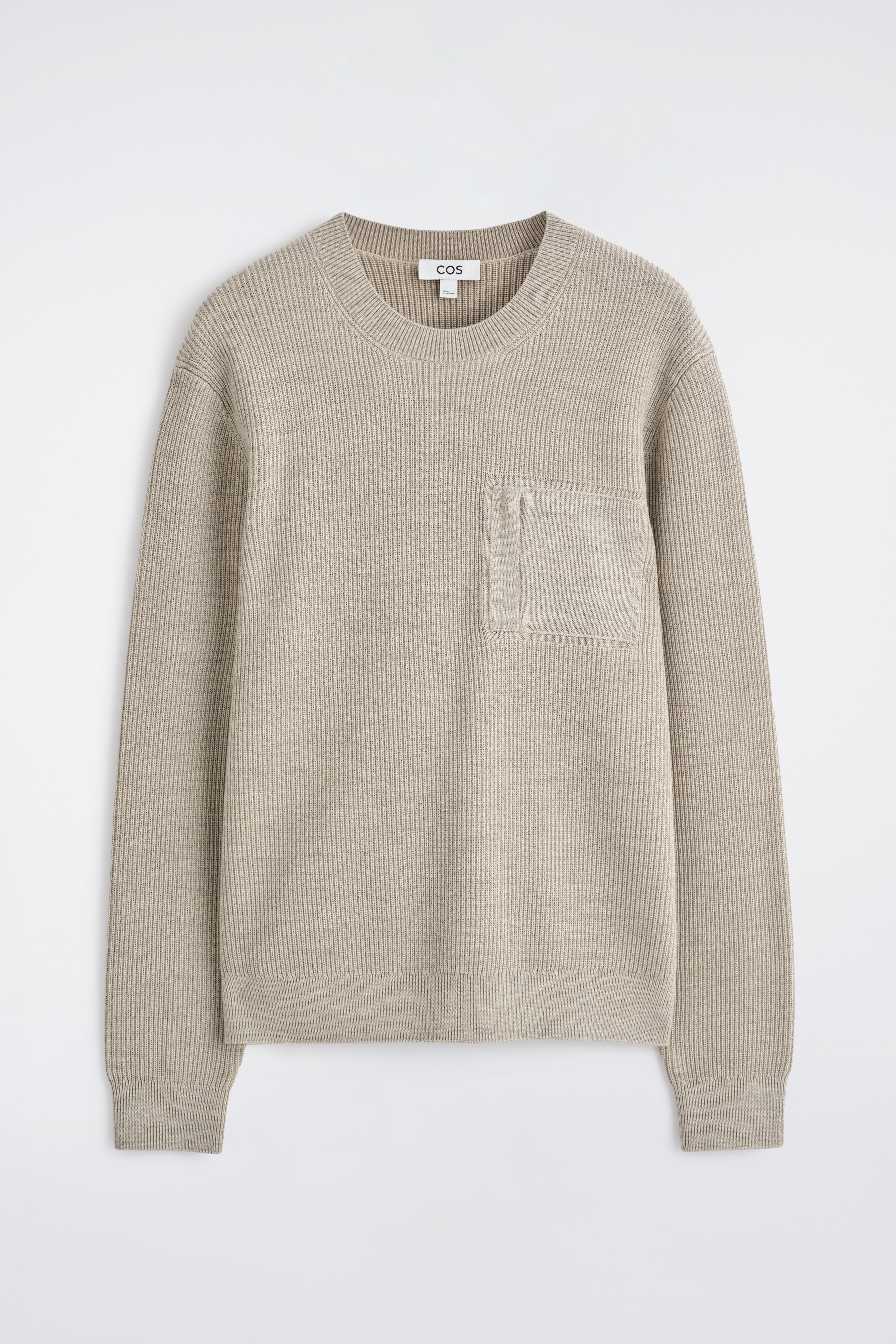 JERSEY DE CUELLO REDONDO DE LANA CON BOLSILLO - BEIGE JASPEADO/CAQUI