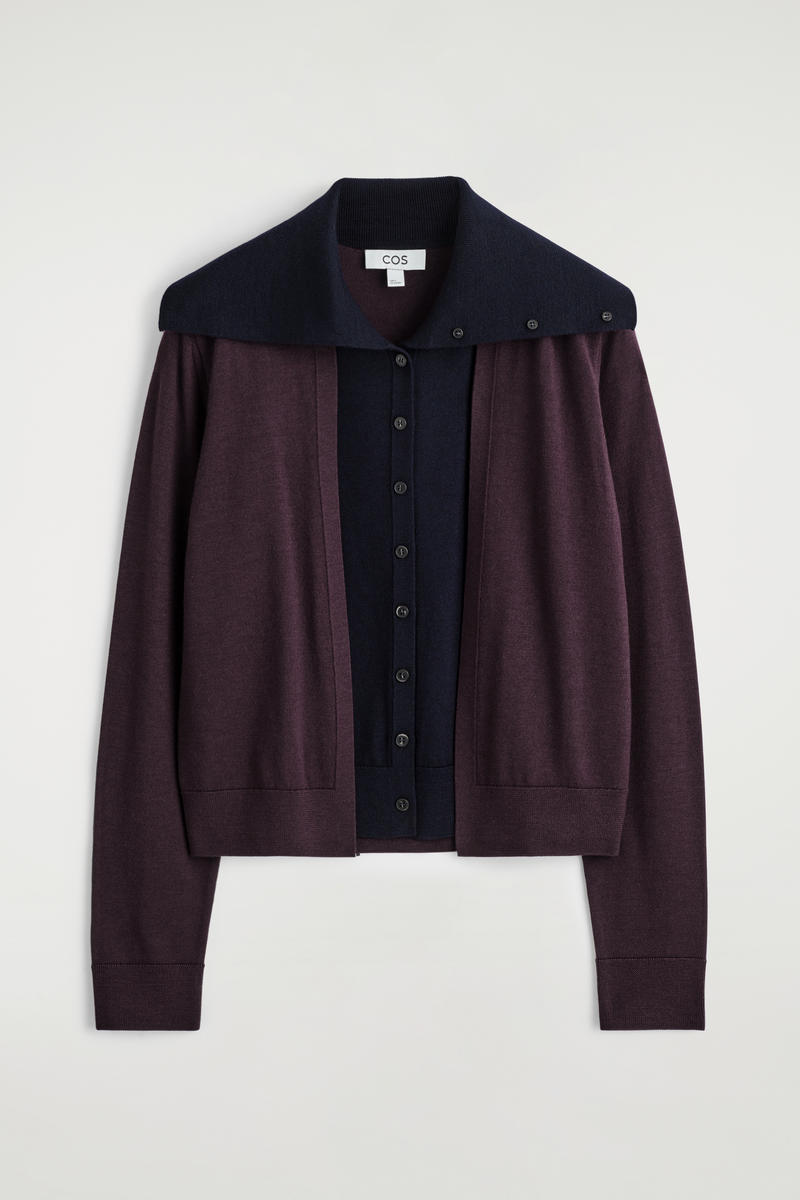 Cos Layered Merino Wool High-neck Cardigan In Brown