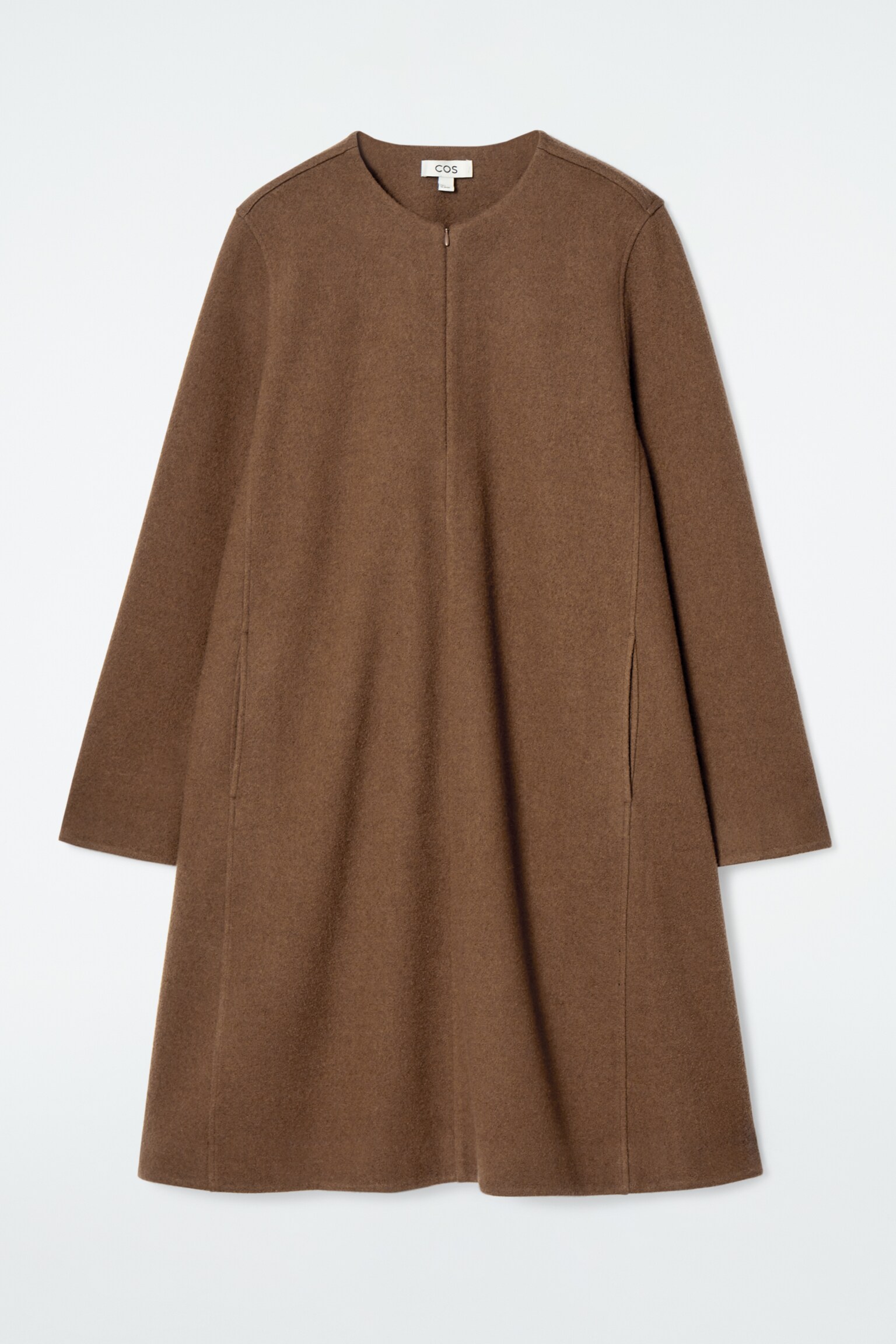 A-LINE BOILED-WOOL MINI DRESS - BROWN