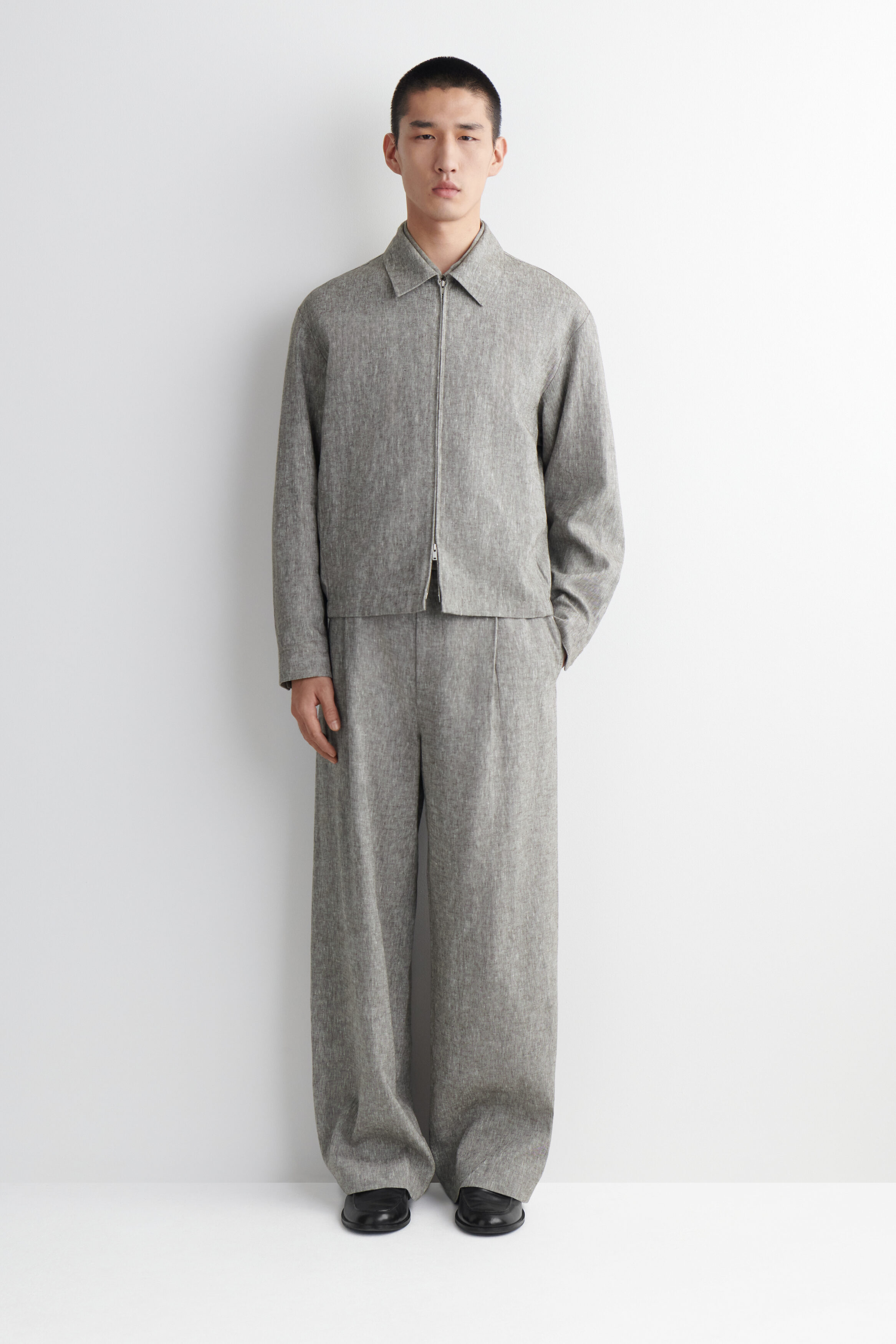 LINEN RELAXED-FIT WIDE-LEG PANTS - GRAY MÉLANGE | COS US