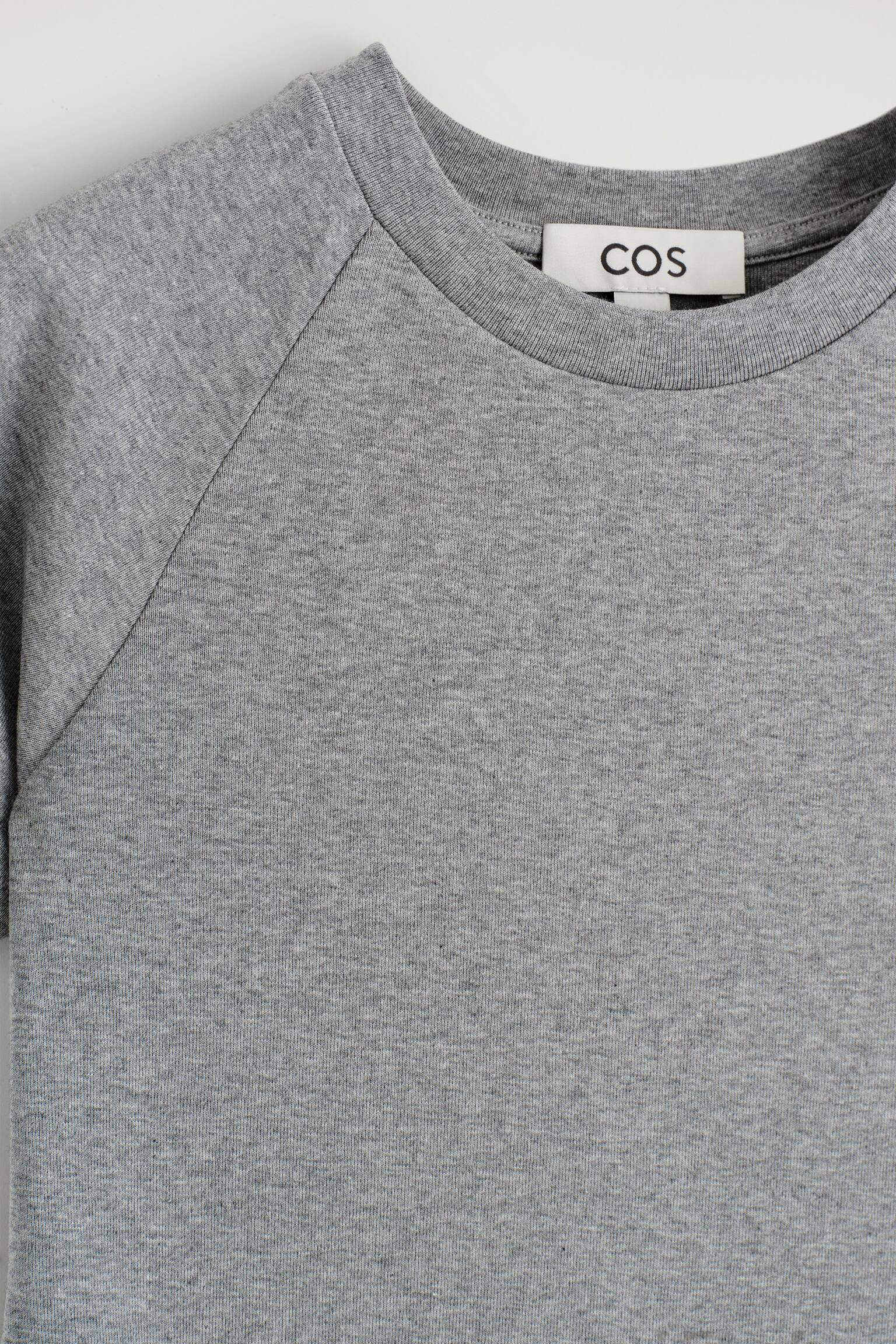 SLIM COTTON T-SHIRT - אפור מלנג'/לבן - 3