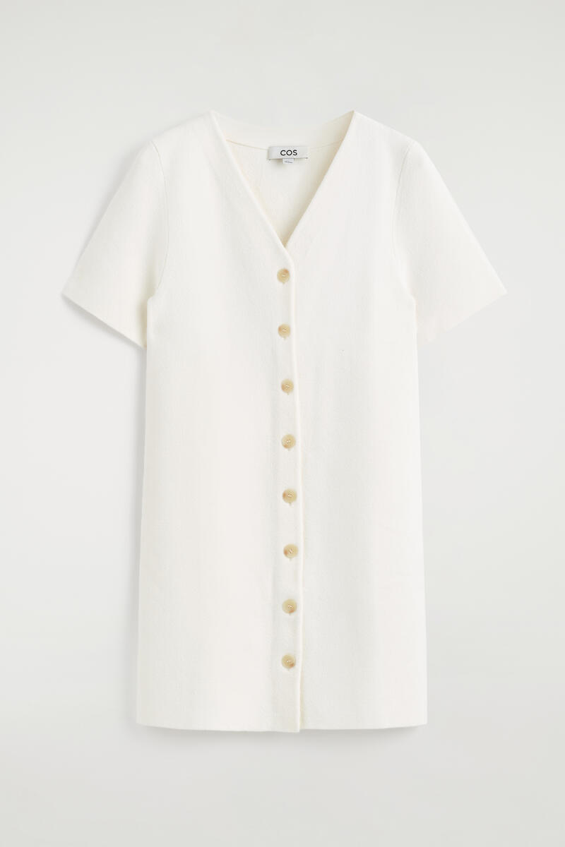 Buttoned Milano-Knit Mini Dress