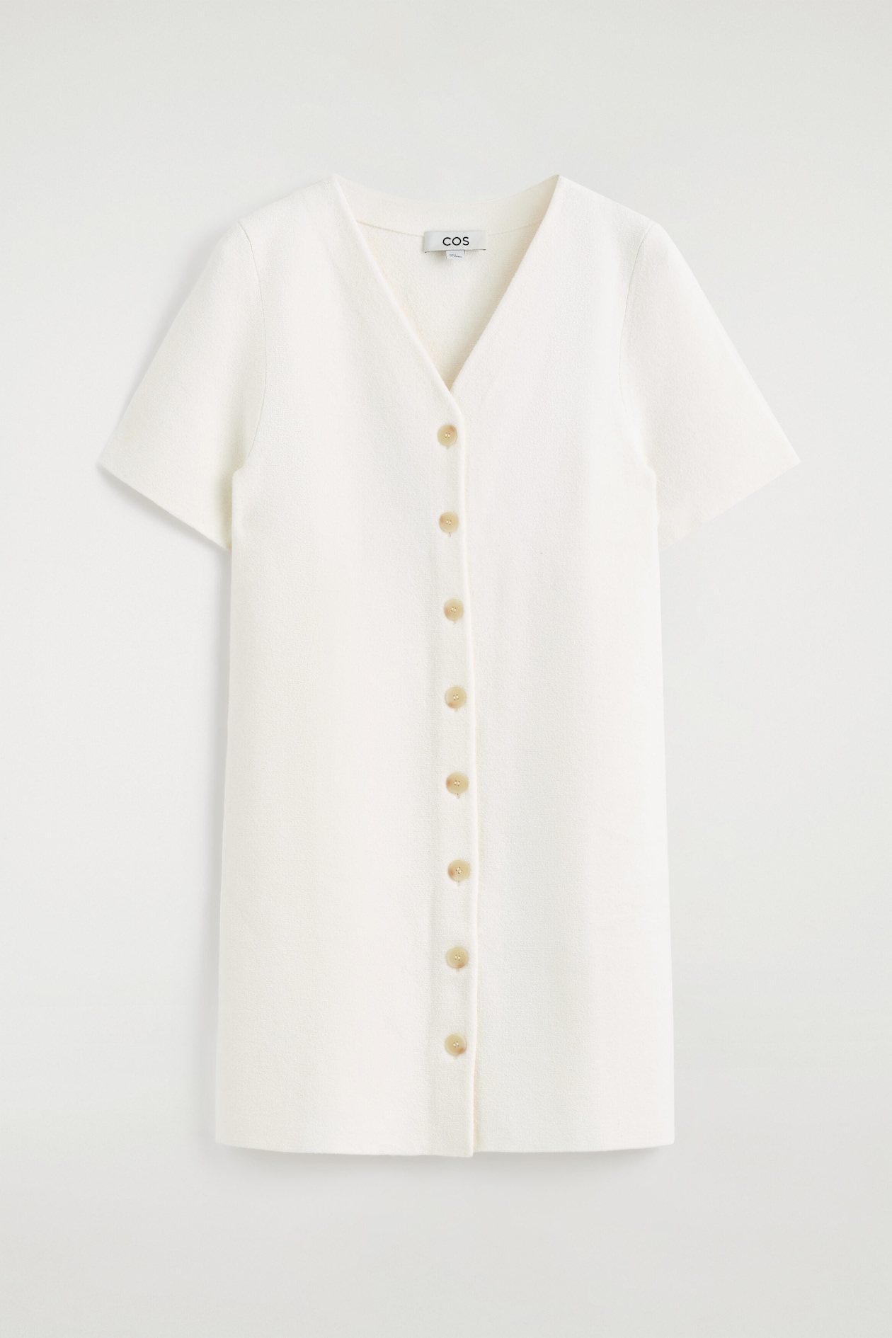 BUTTONED MILANO-KNIT MINI DRESS — WHITE