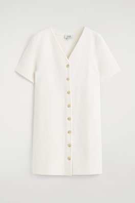BUTTONED MILANO-KNIT MINI DRESS — WHITE 8