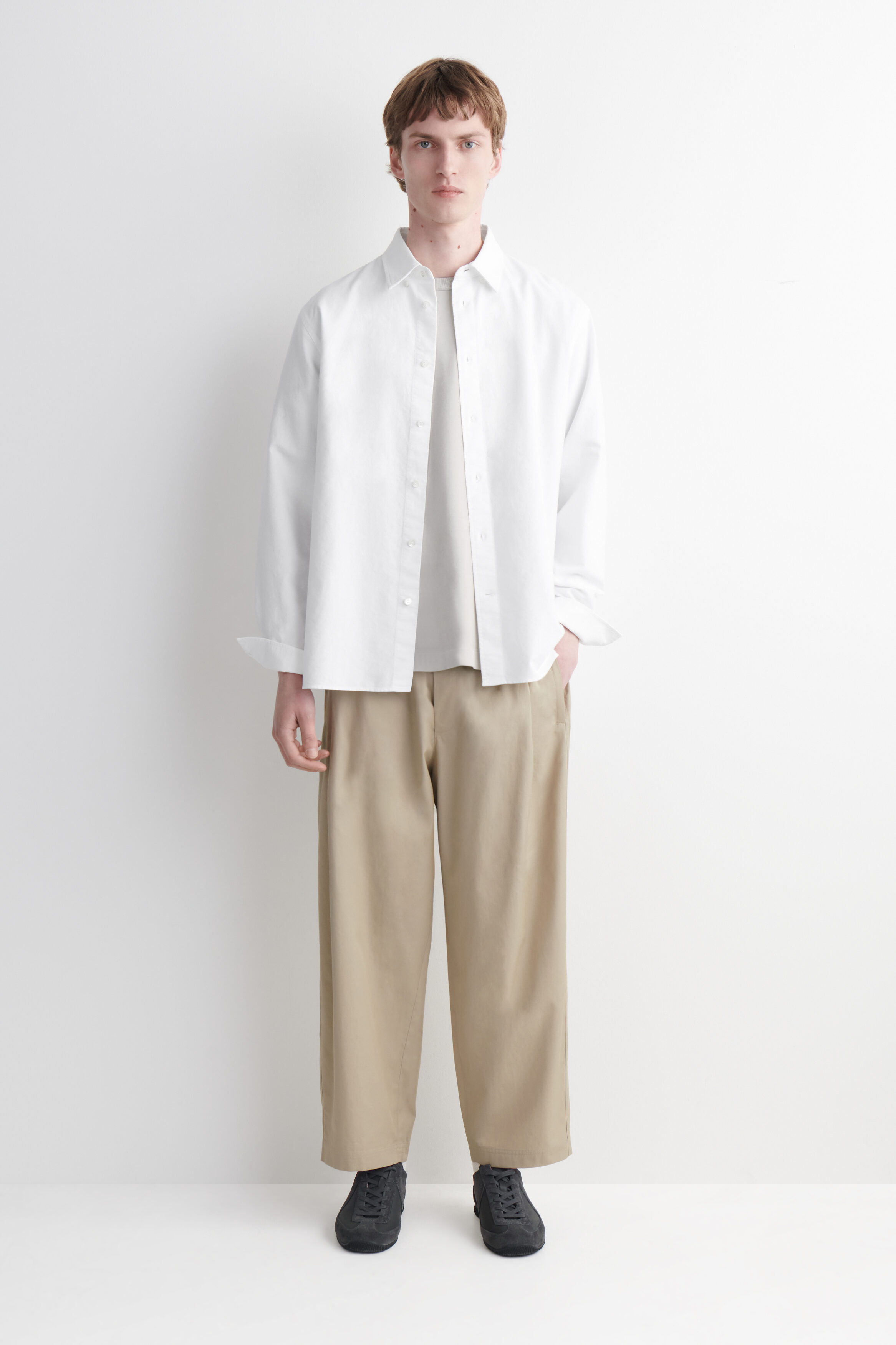 CROPPED ELASTICATED RELAXED-FIT WIDE-LEG PANTS