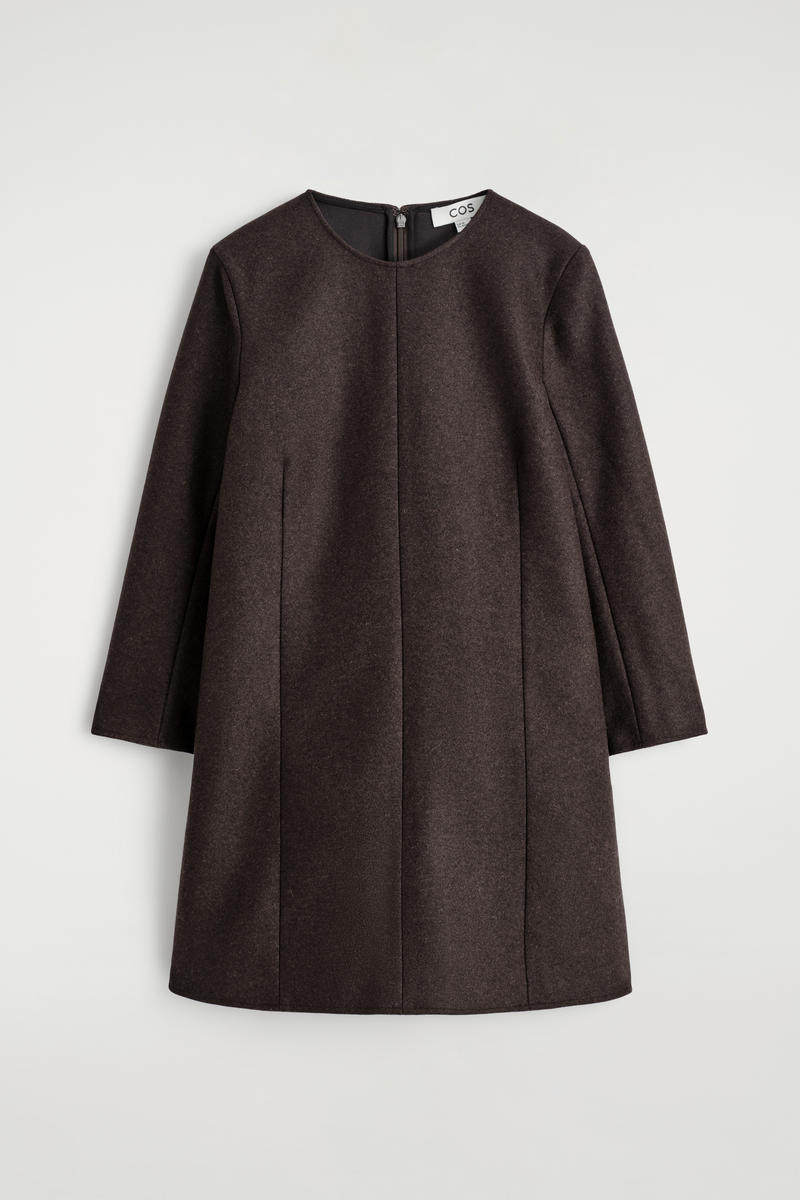 Cos Abito Mini In Lana A Maniche Lunghe In Brown