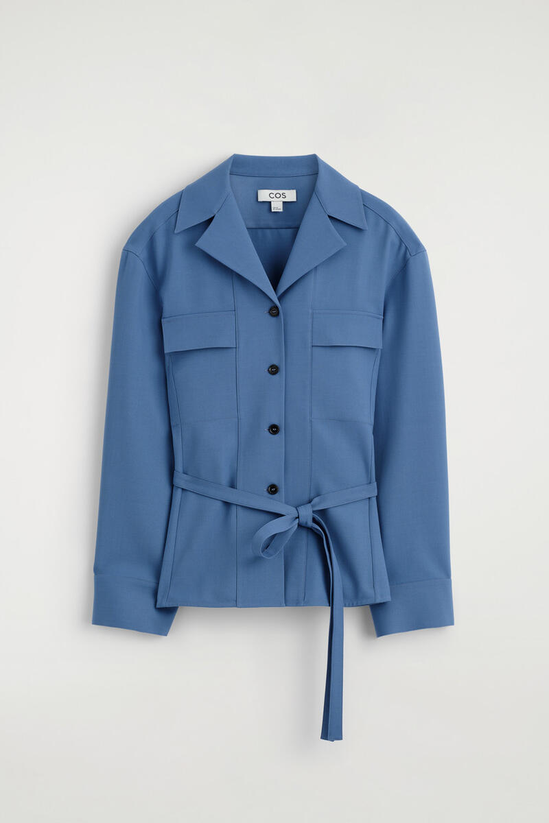 Belted Merino Wool Blend Utility Shirt