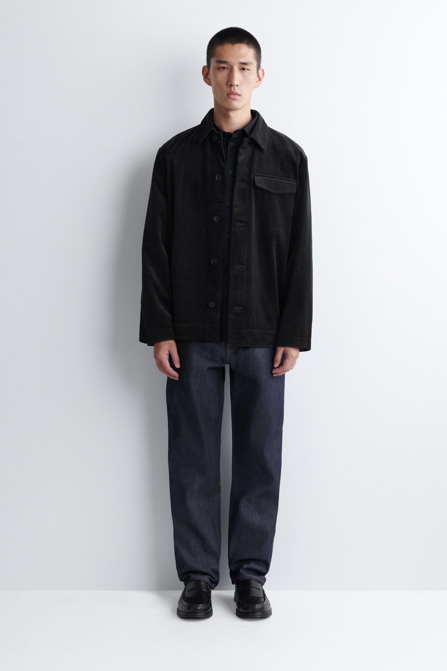 COTTON-CORDUROY OVERSHIRT - BLACK/DARK TURQUOISE - 5