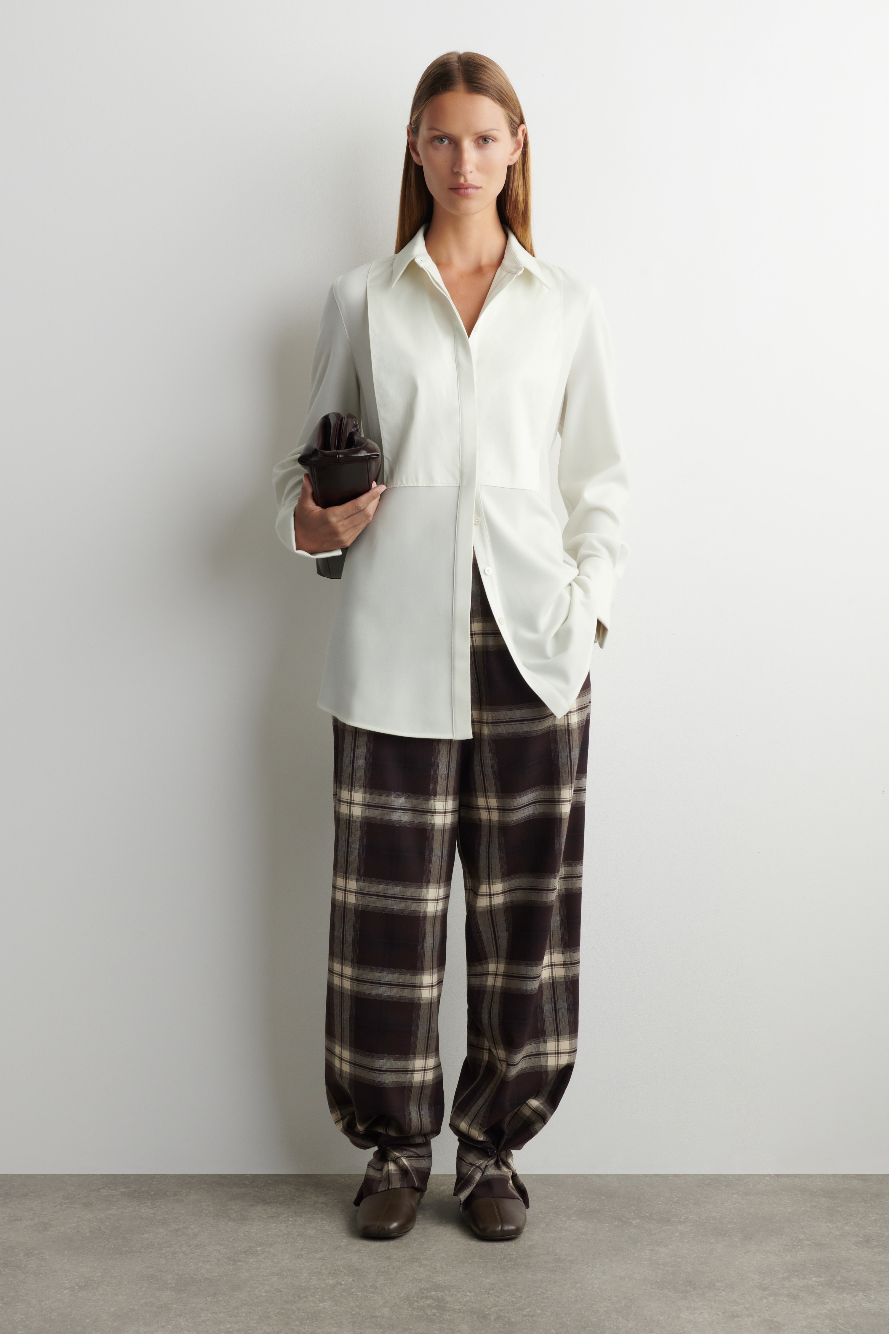 КАРИРАН ПАНТАЛОН С ШИРОКИ КРАЧОЛИ - BURGUNDY / CHECKED