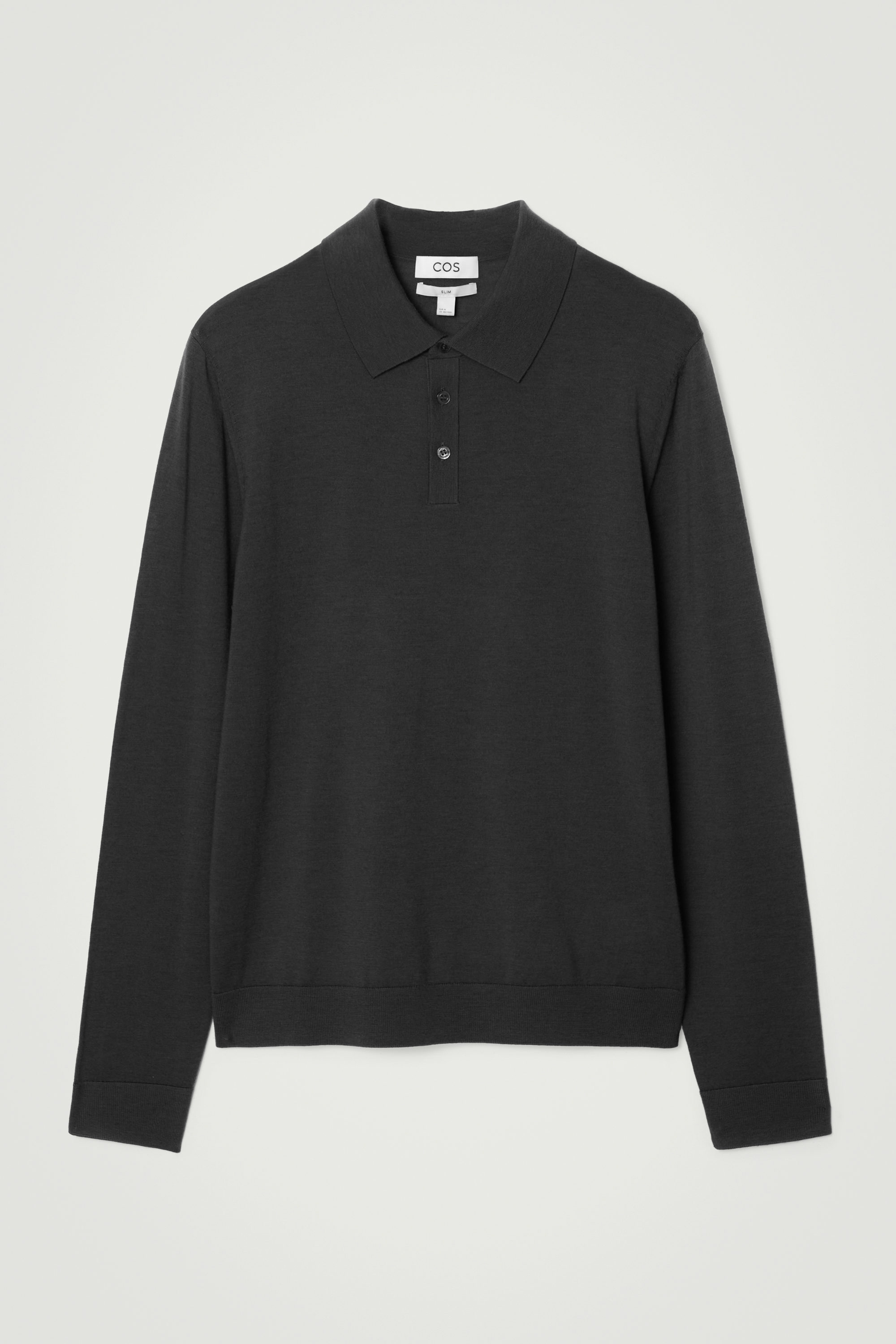 SLIM MERINO WOOL POLO SHIRT - BLACK | COS