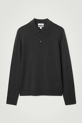 SLIM MERINO WOOL POLO SHIRT — BLACK 2