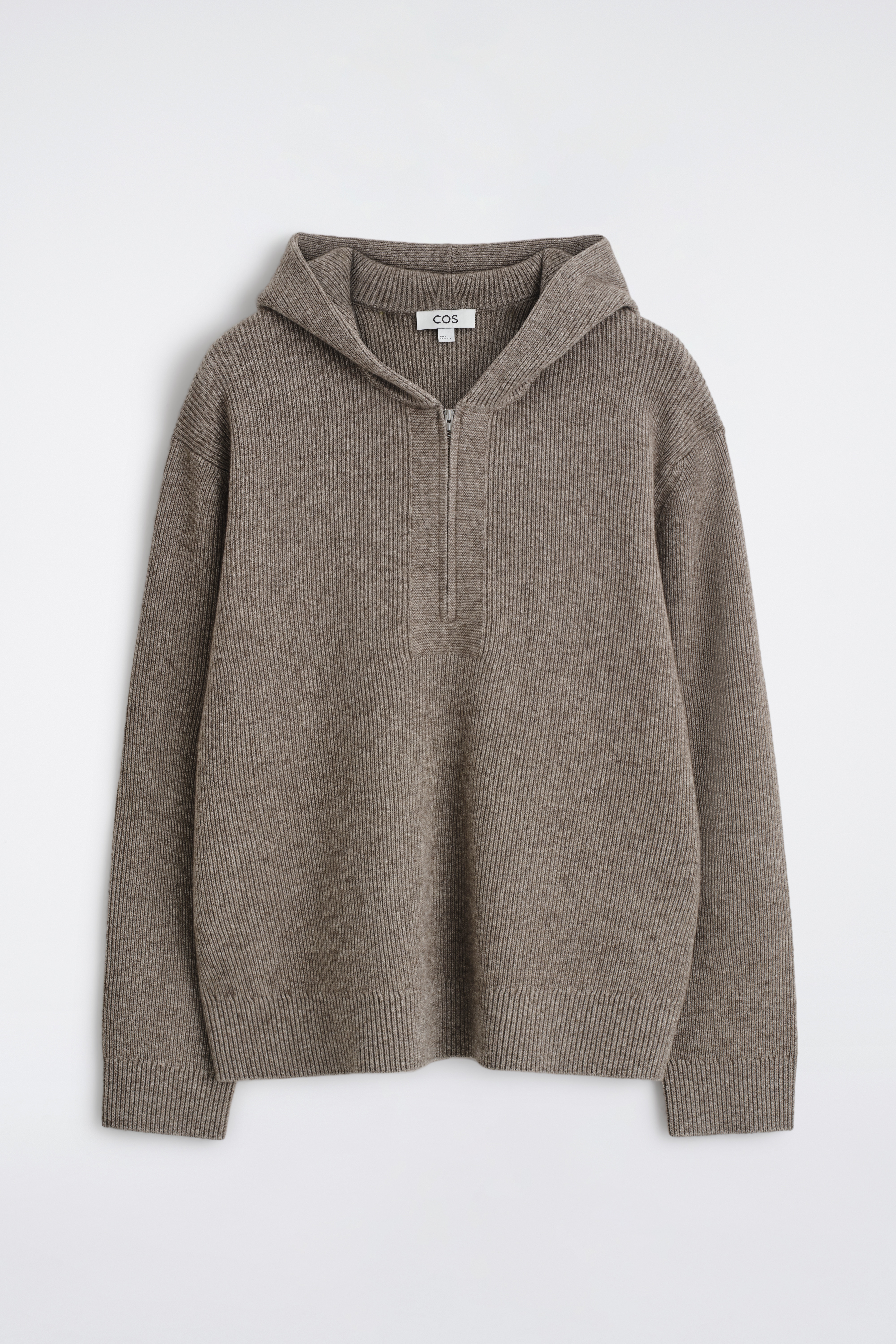 KNITTED MERINO-YAK ZIP-UP HOODIE - BEIGE MÉLANGE