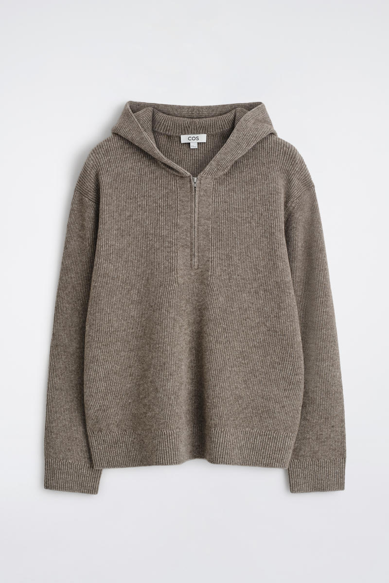 Cos Knitted Merino-yak Zip-up Hoodie In Sand