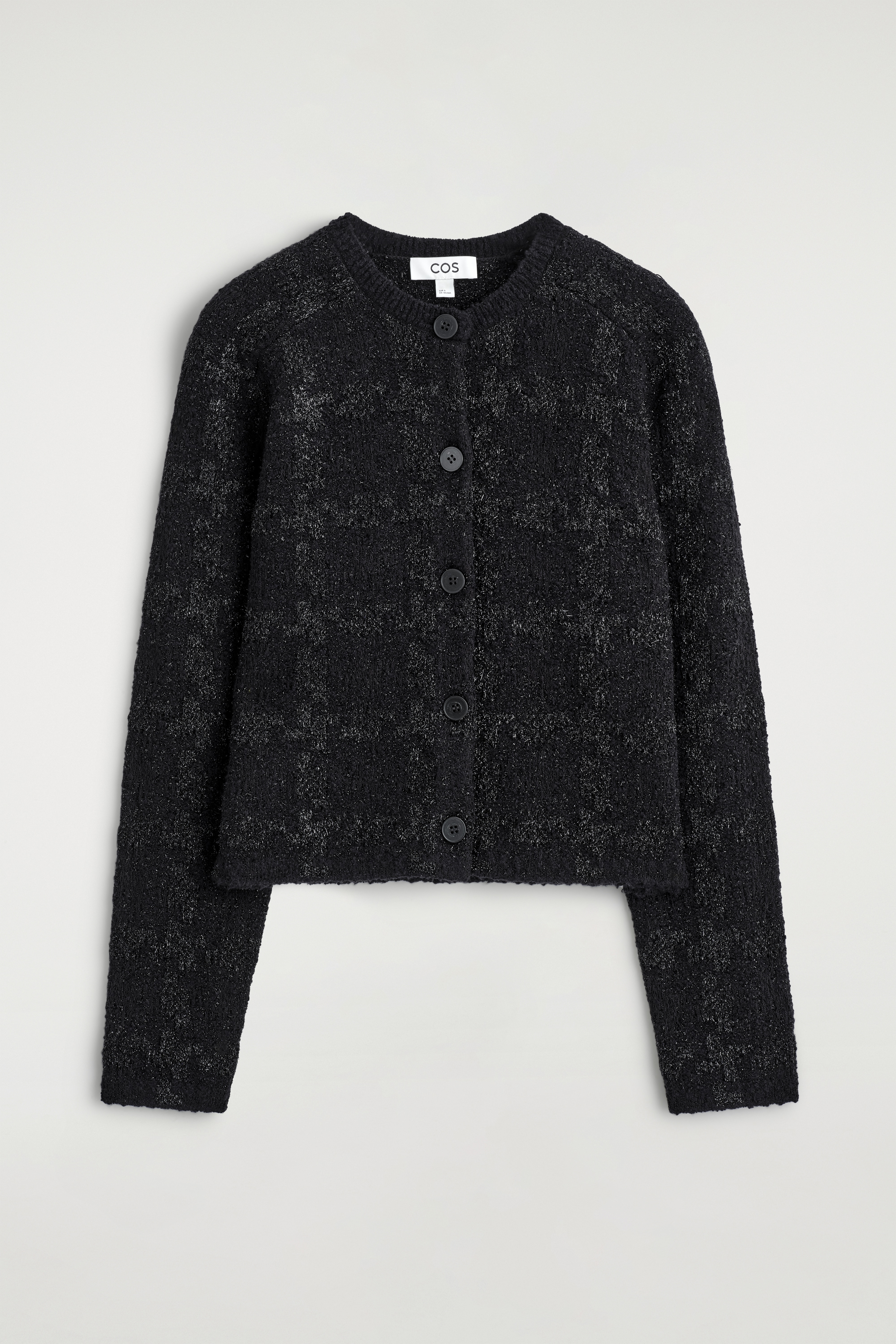 SPARKLY BOUCLÉ-KNIT CARDIGAN - BLACK / CHECKED