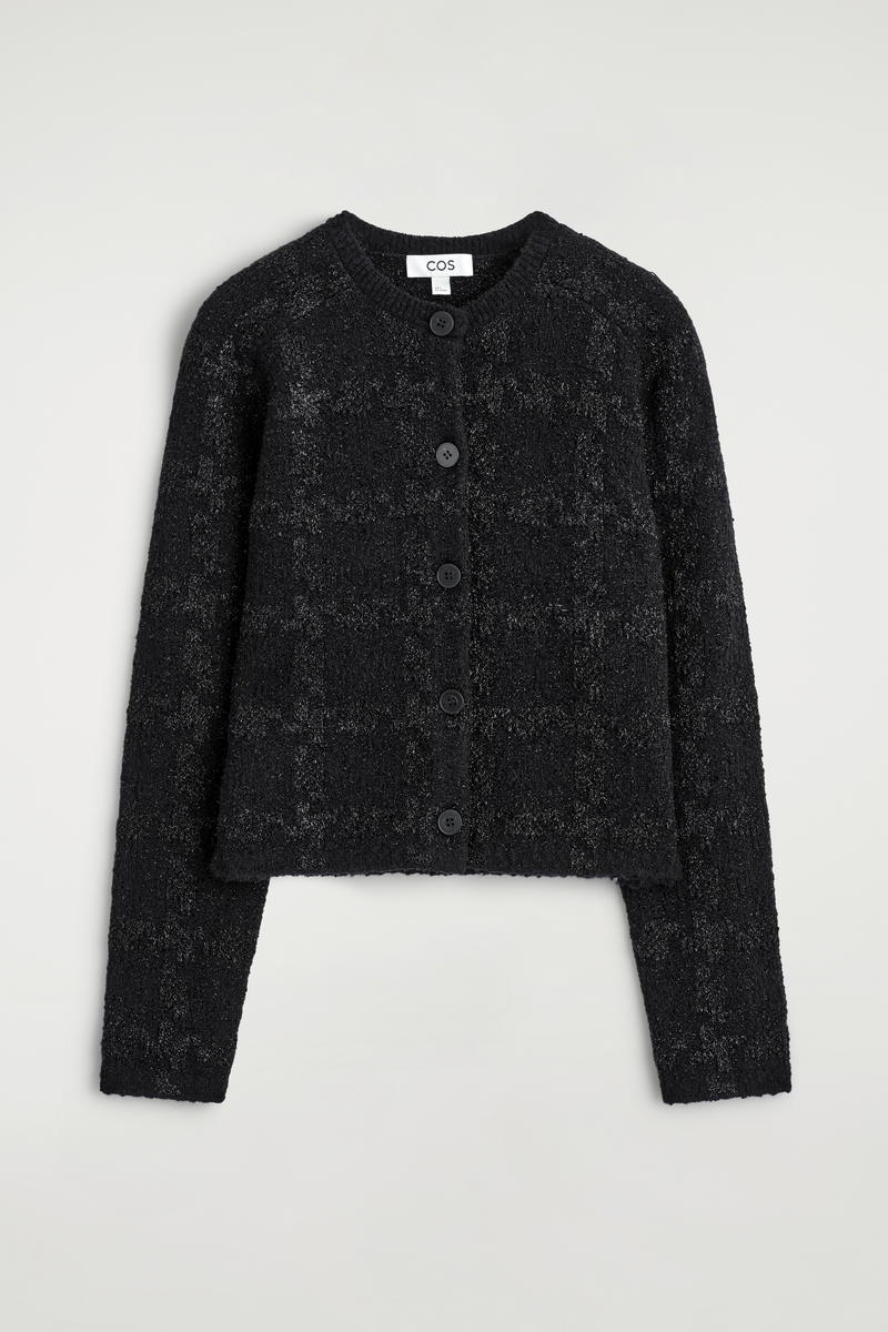 Cos Sparkly Bouclé-knit Cardigan In Black