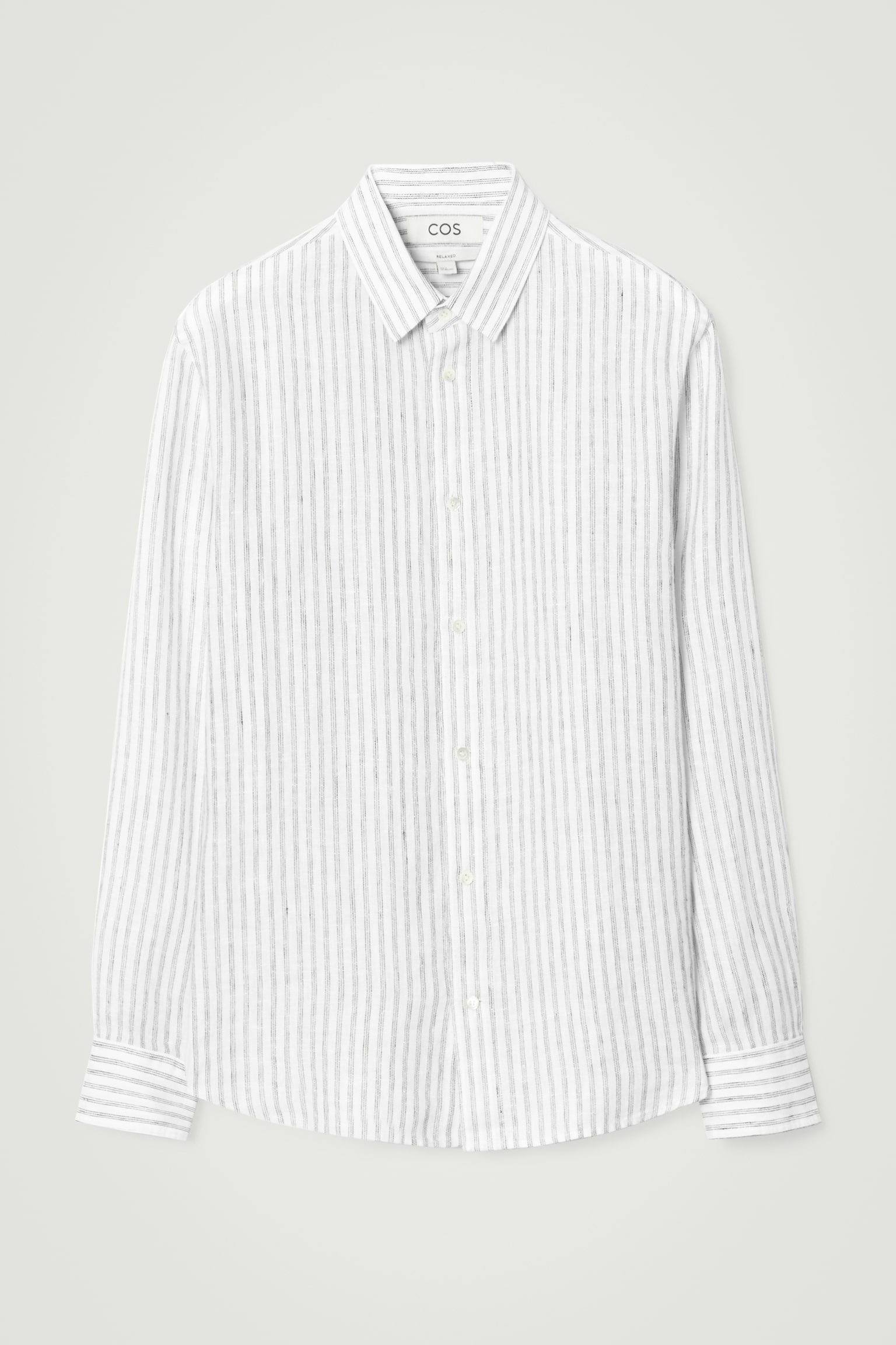RELAXED STRIPED LINEN LONG-SLEEVED SHIRT - WHITE / STRIPED
