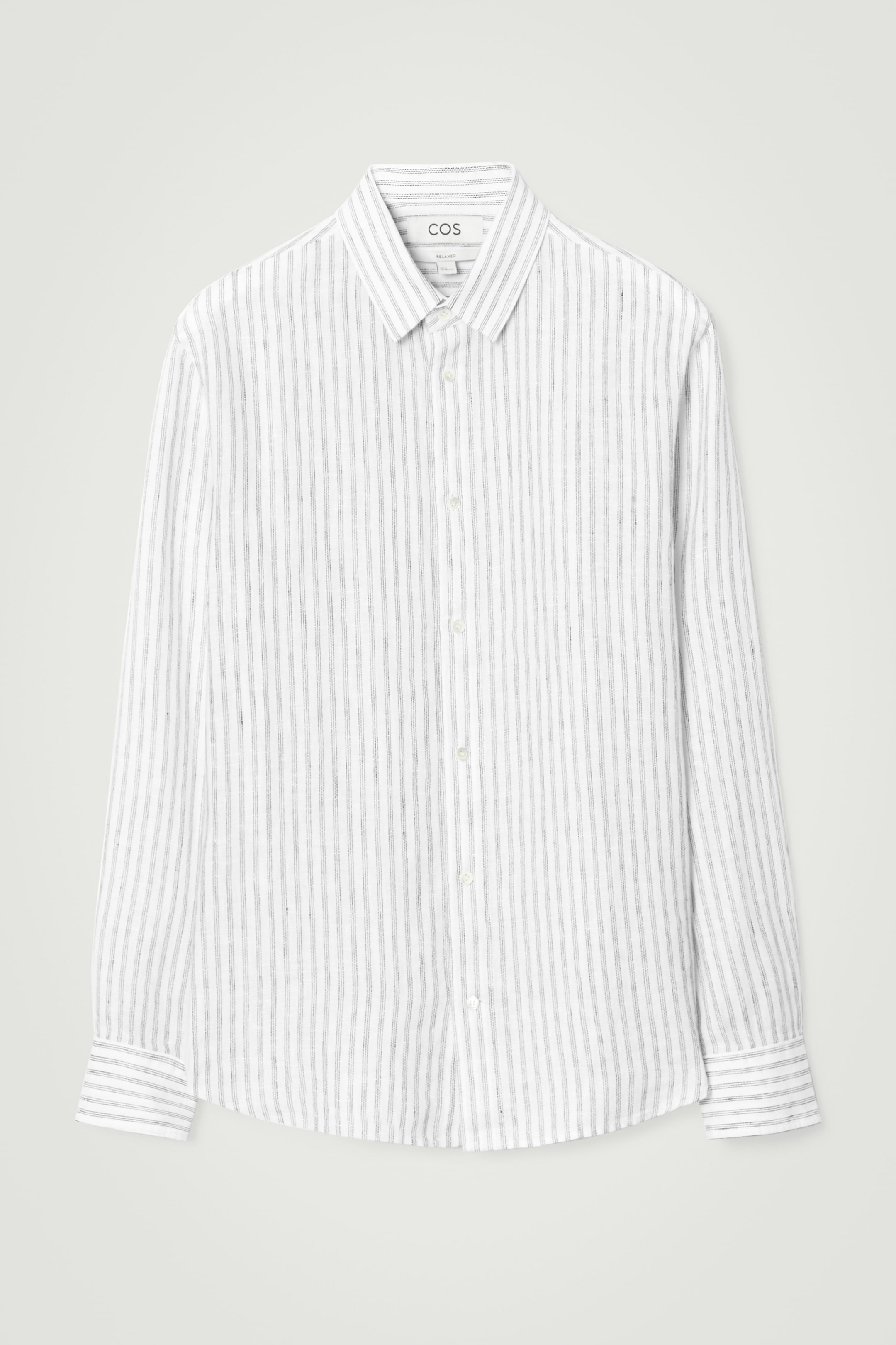 Grotere afbeelding bekijken: RELAXED STRIPED LINEN LONG-SLEEVED SHIRT - WHITE / STRIPED - HEREN | H&M NL 1