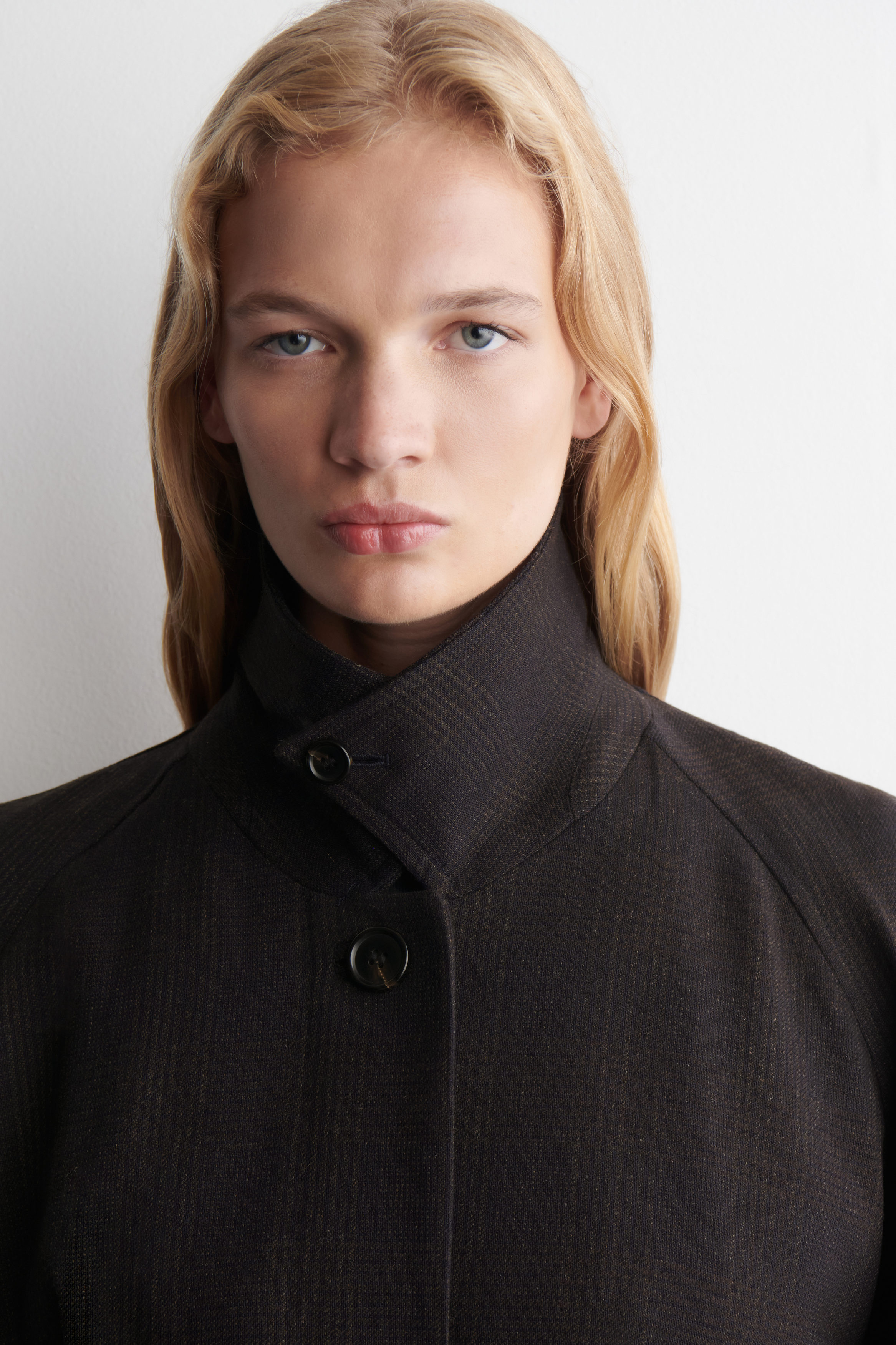 WOOL-BLEND LONG TRENCH COAT - DARK BROWN / CHECKED | COS NO