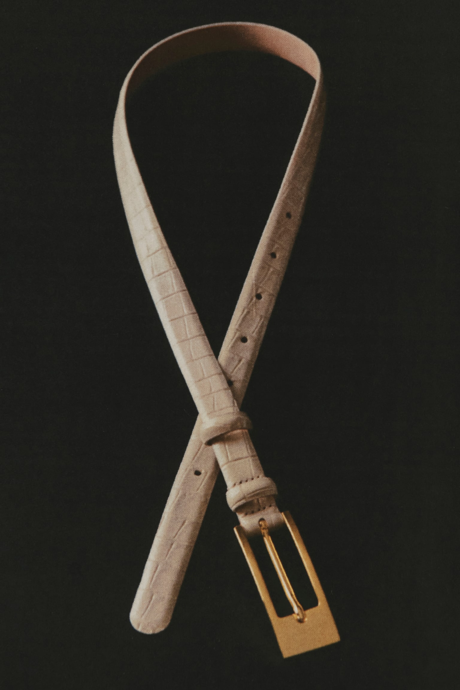 LEDERGÜRTEL MIT LÄNGLICHER SCHNALLE - ELFENBEIN/KROKODILOPTIK/SCHWARZ - 3