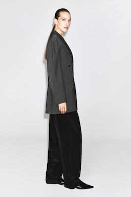 SCULPTED DOUBLE-BREASTED LONG-LINE BLAZER — GRAY MÉLANGE 4