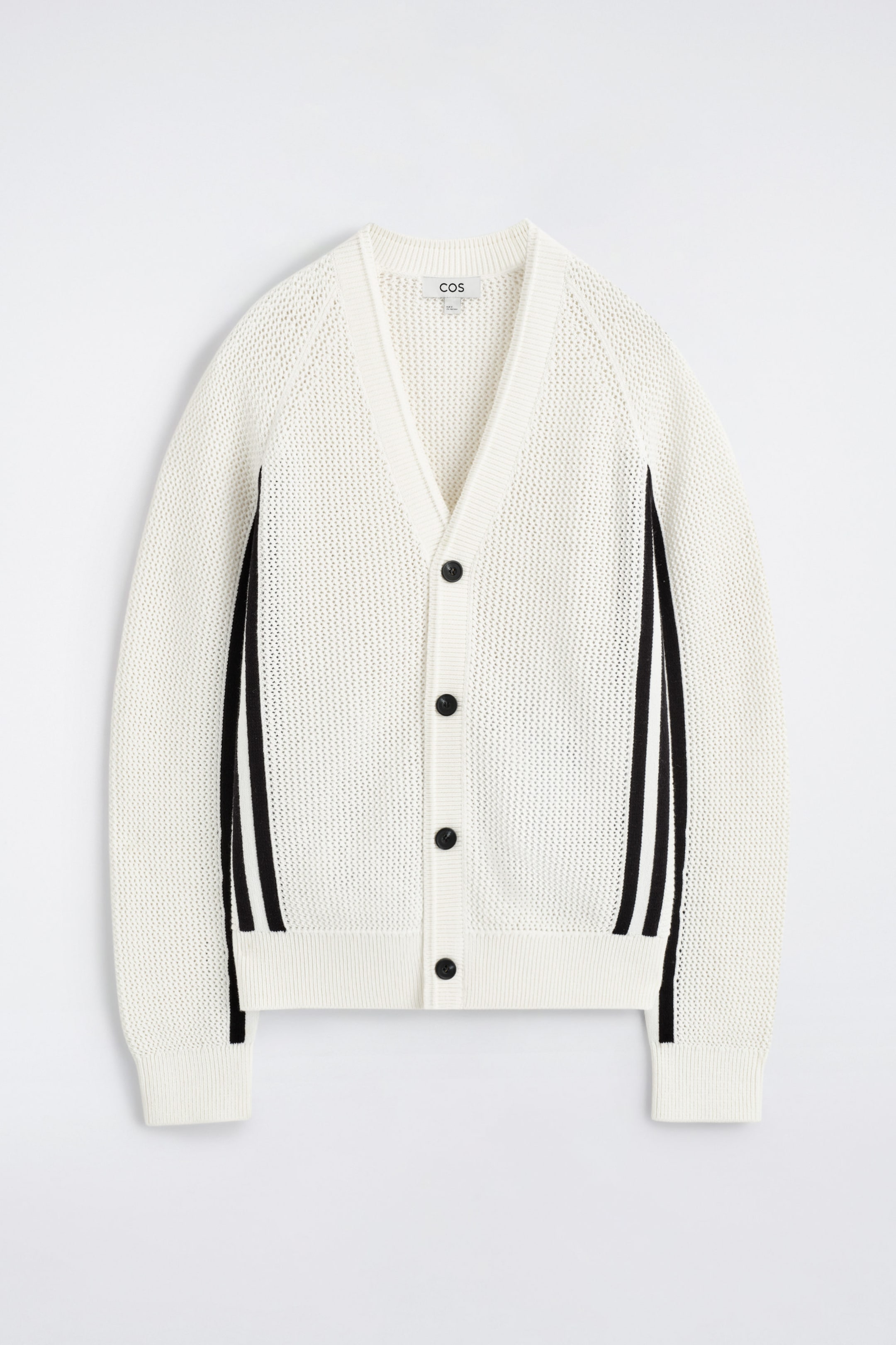 STRIPED OPEN-KNIT COTTON CARDIGAN