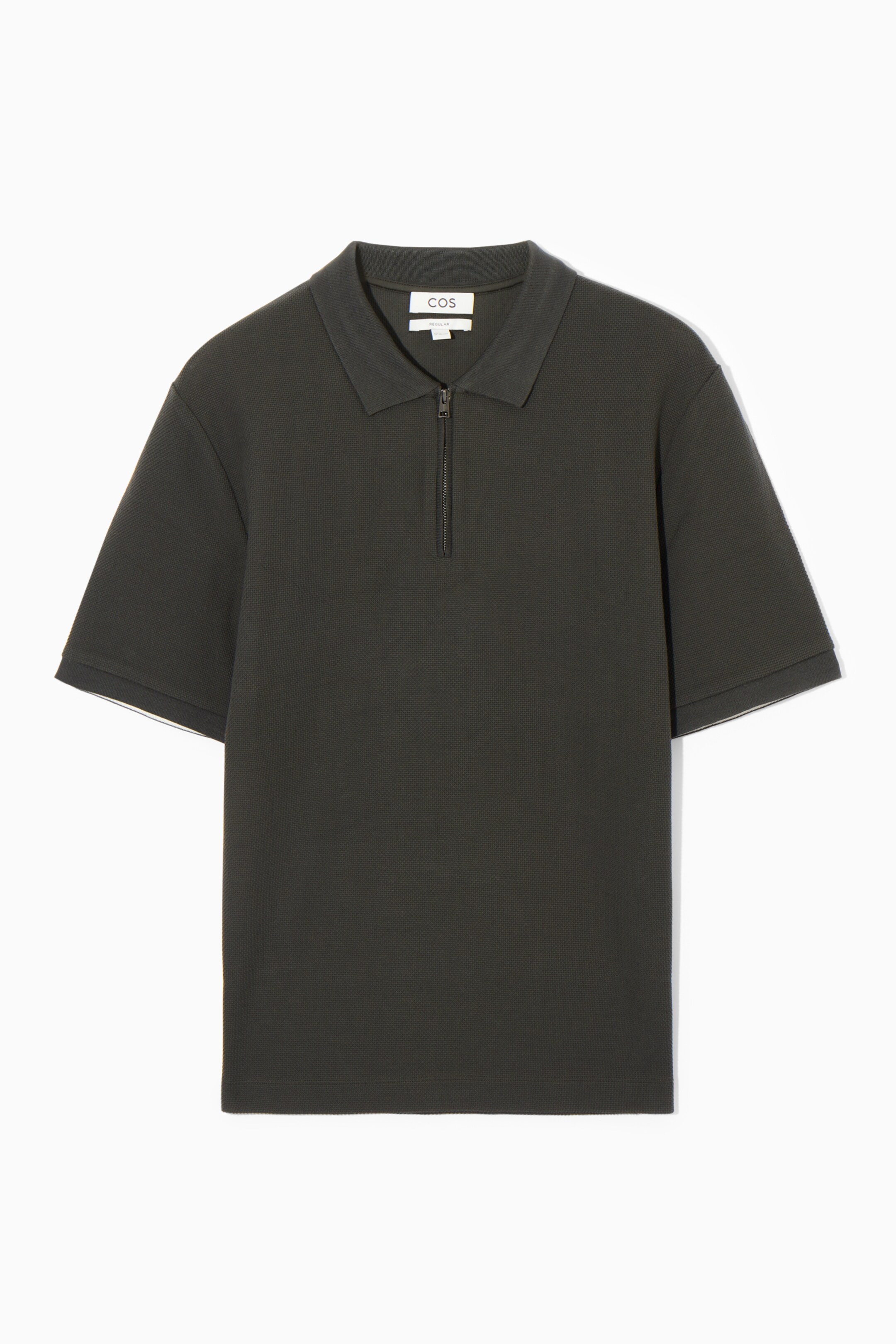 Se større billede: COTTON-PIQUÉ HALF-ZIP POLO SHIRT - DARK GREEN - HERRE | H&M DK 1