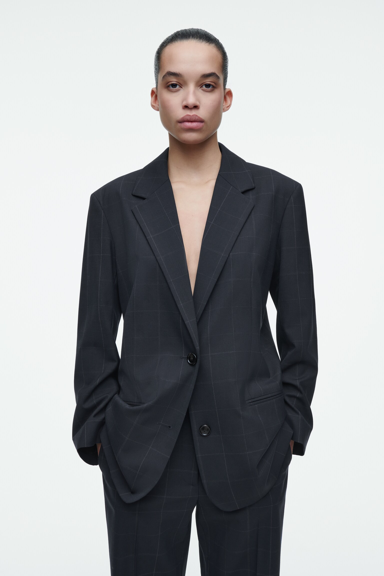BLAZER OVERSIZE À CARREAUX - BLEU MARINE / CARREAUX