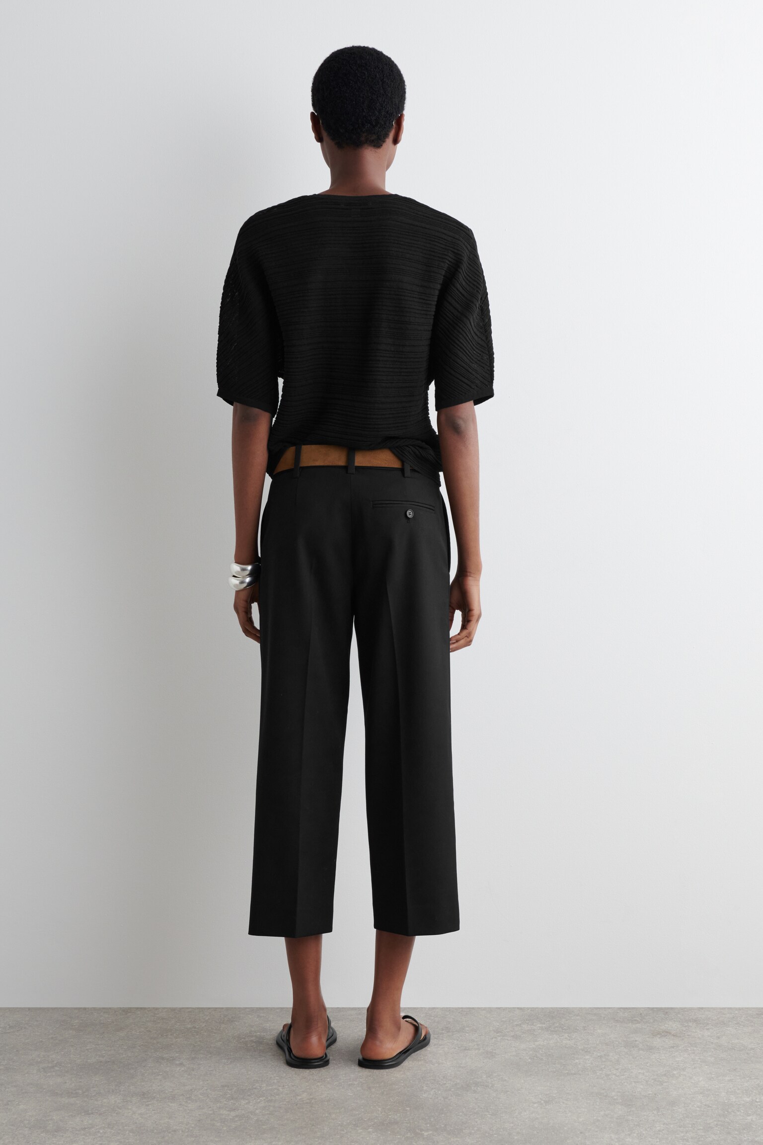 PANTALON CAPRI EN LAINE MÉLANGÉE - NOIR - 3