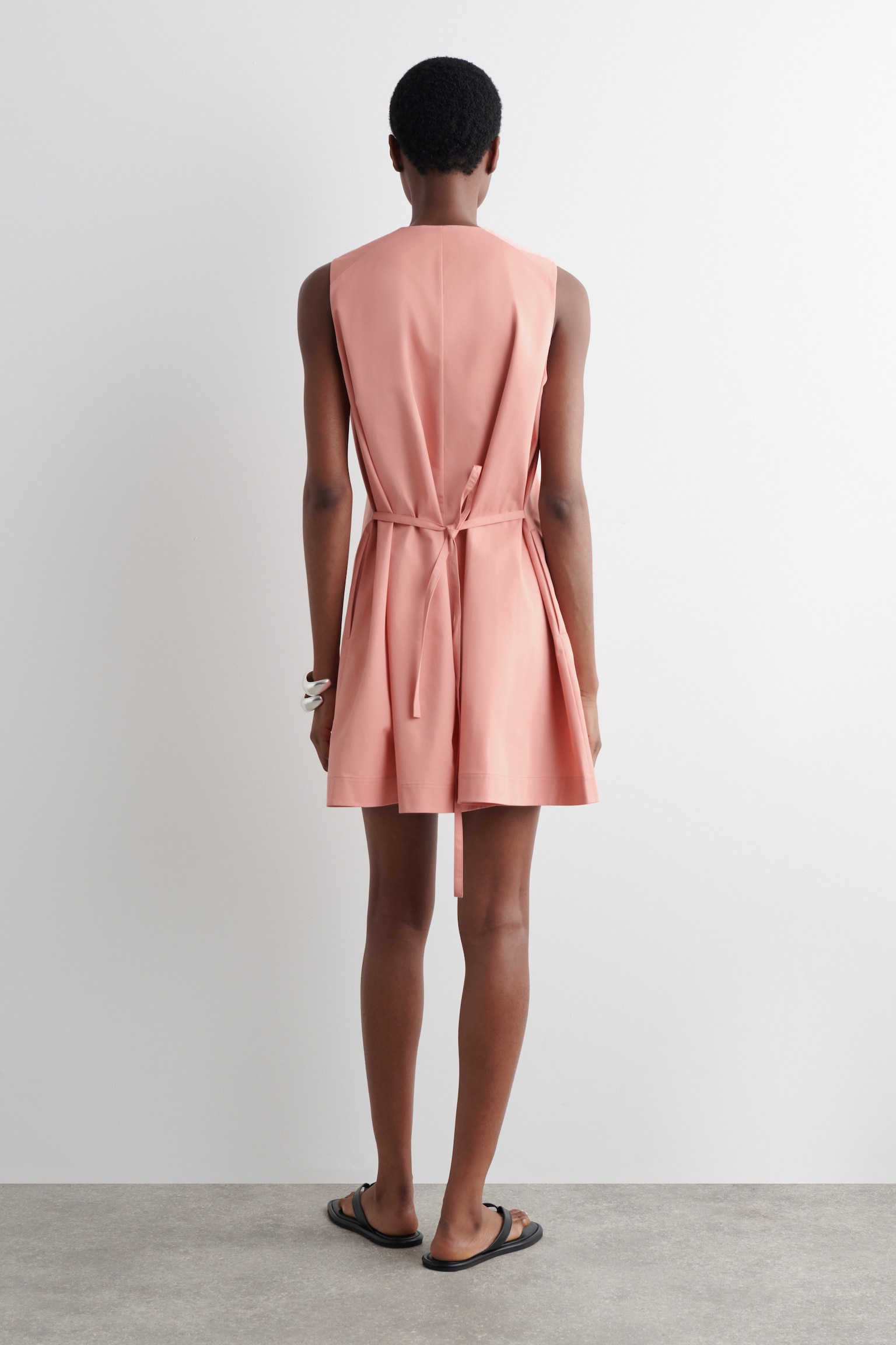 ROBE COURTE BOUTONNÉE EN COTON PIMA - ROSE/NOIR/ROSE - 3