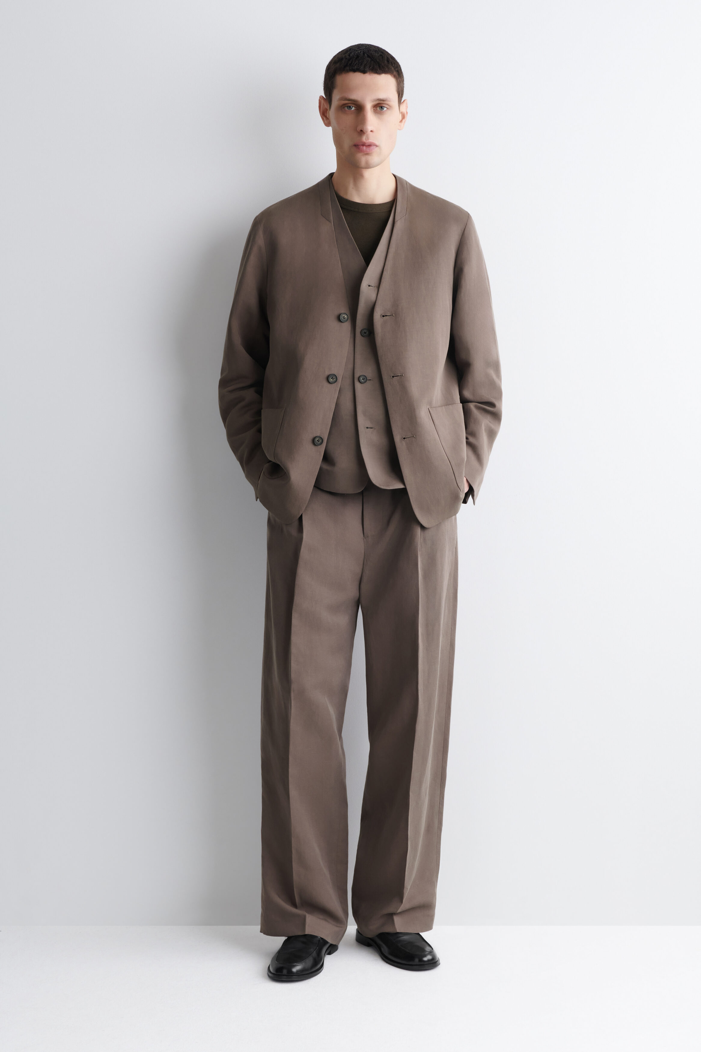 COLLARLESS LINEN-BLEND BLAZER - thumbnail 2