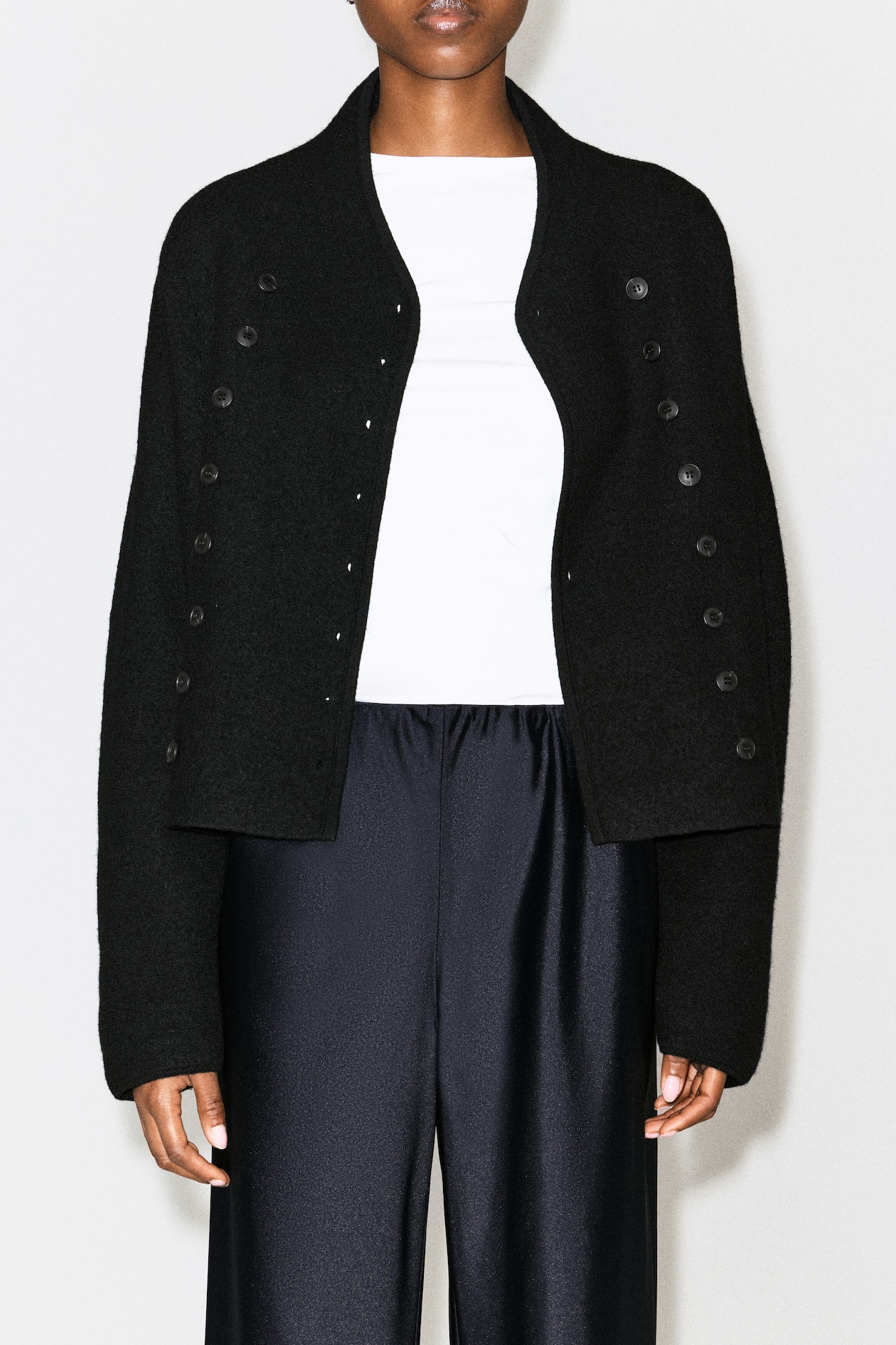 SATIN WIDE-LEG PANTS — NAVY