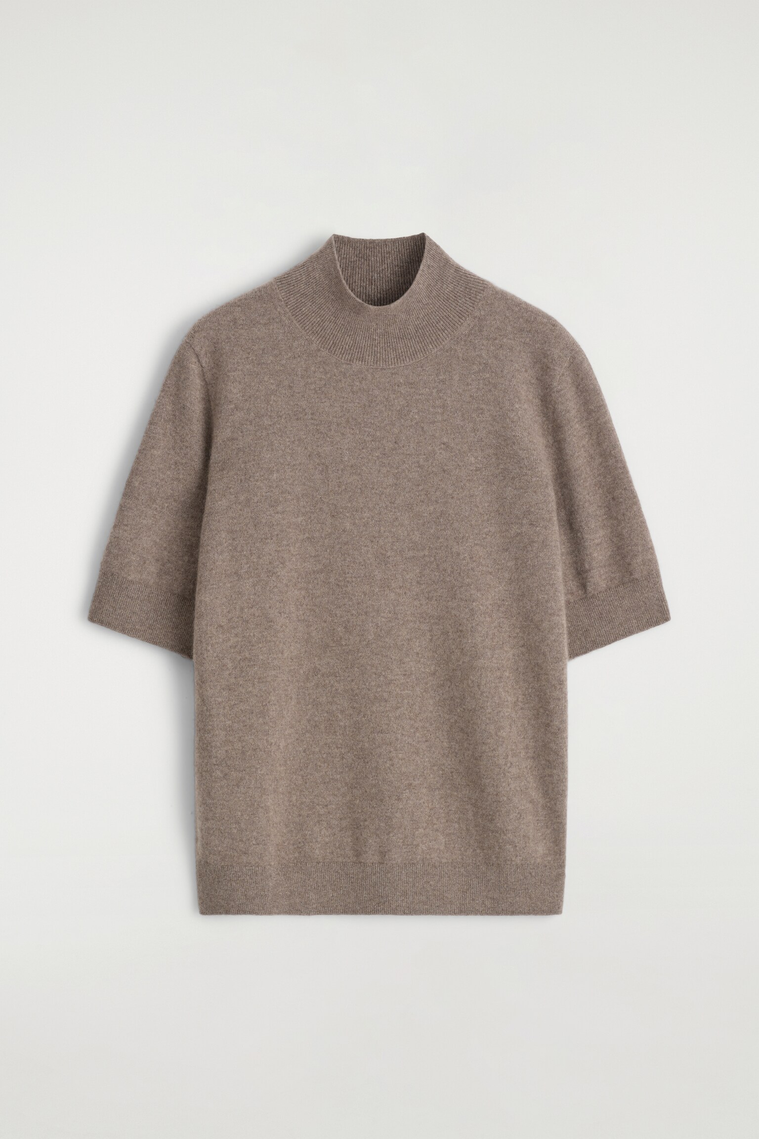 T-SHIRT AUS KASCHMIR MIT STEHKRAGEN - BRAUN/ELFENBEIN - 2