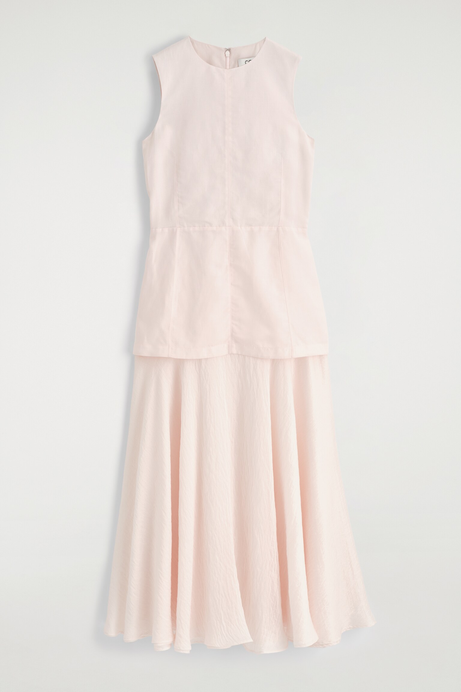 ROBE MIDI À BASQUE FAÇON SUPERPOSÉE - ROSE CLAIR/NOIR - 2