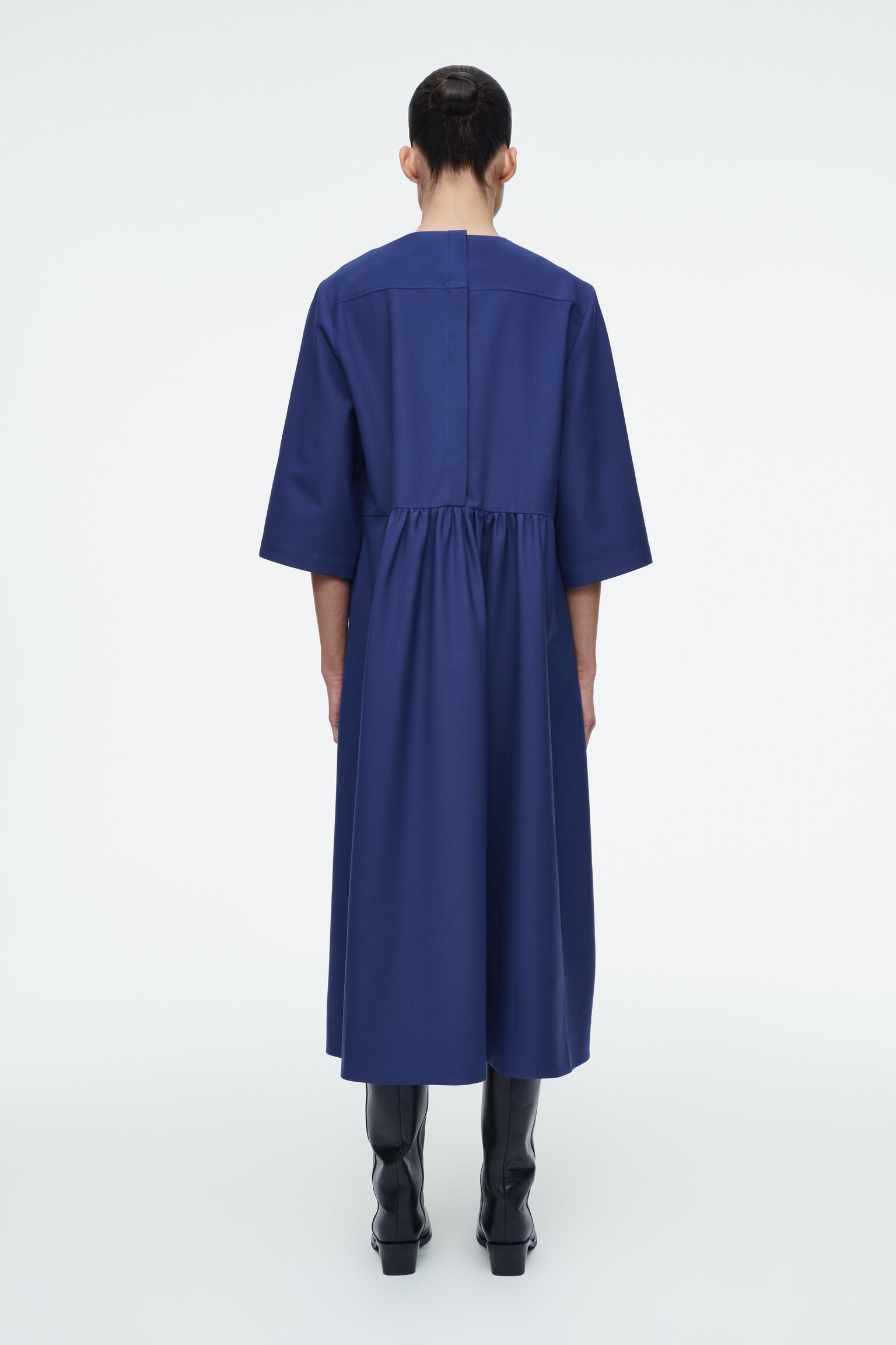ROBE MIDI FRONCÉE EN LAINE MÉLANGÉE - BLEU - 4