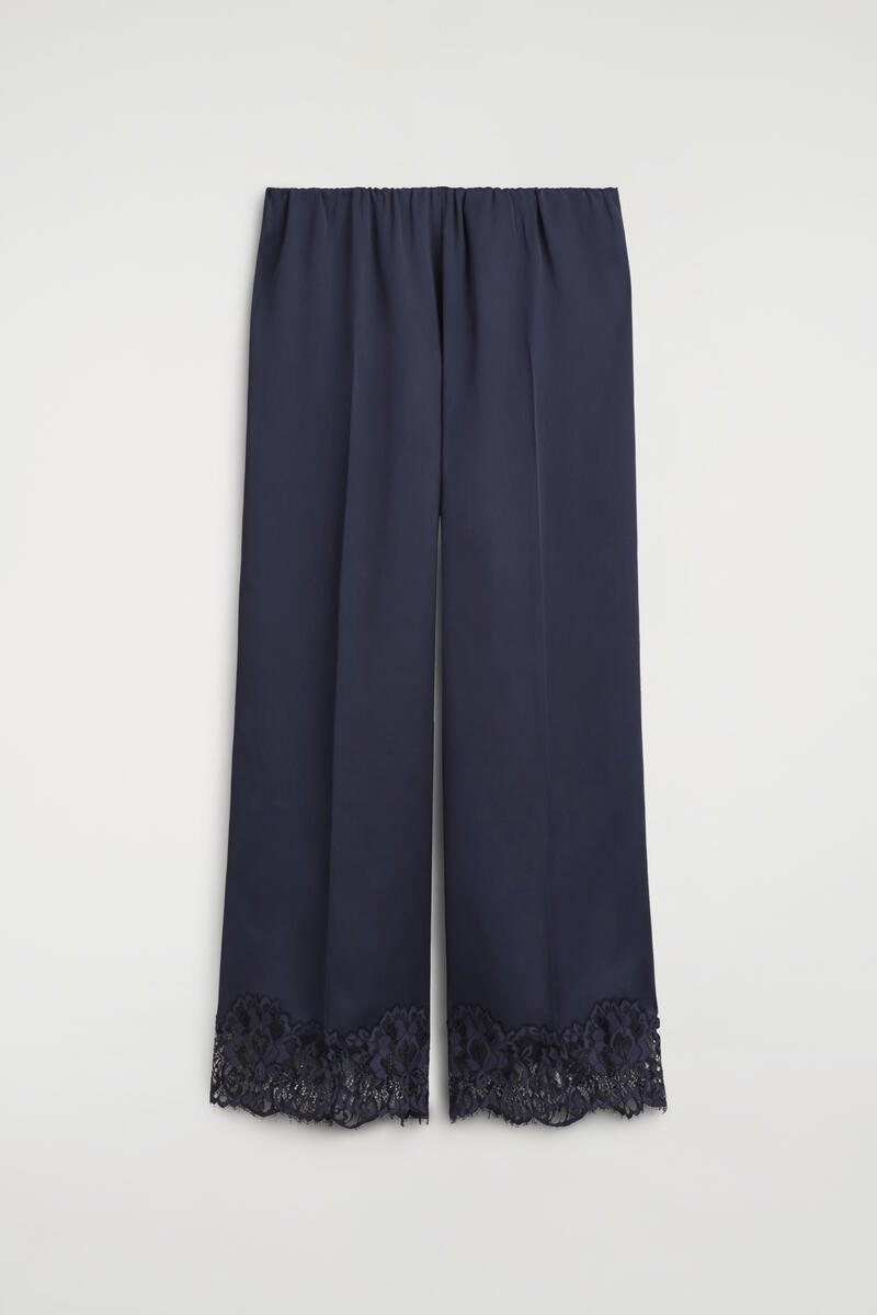 Lace-Trimmed Satin Pants