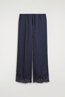 LACE-TRIMMED SATIN PANTS — NAVY 9