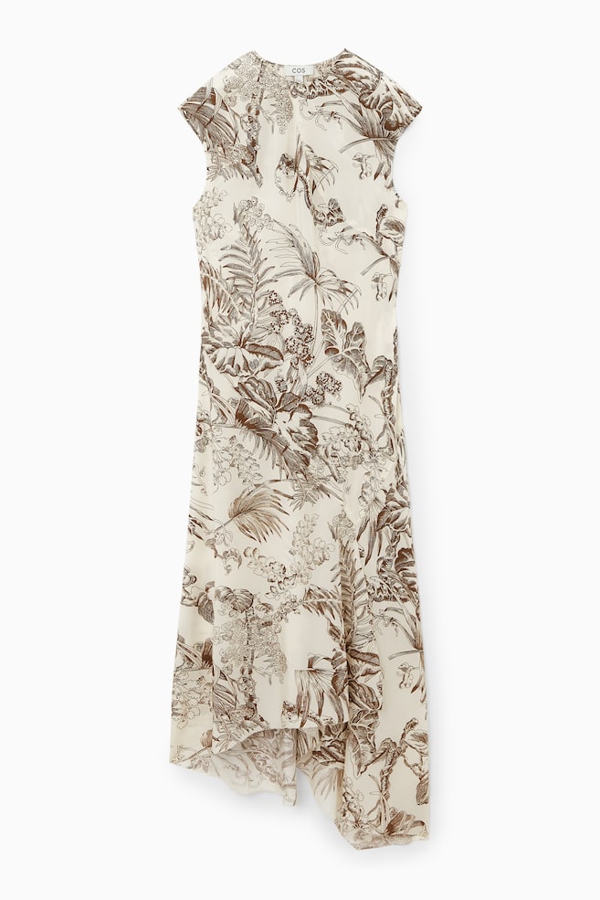 BOTANICAL-PRINT SILK DRESS - WHITE / BOTANICAL PRINT - 1
