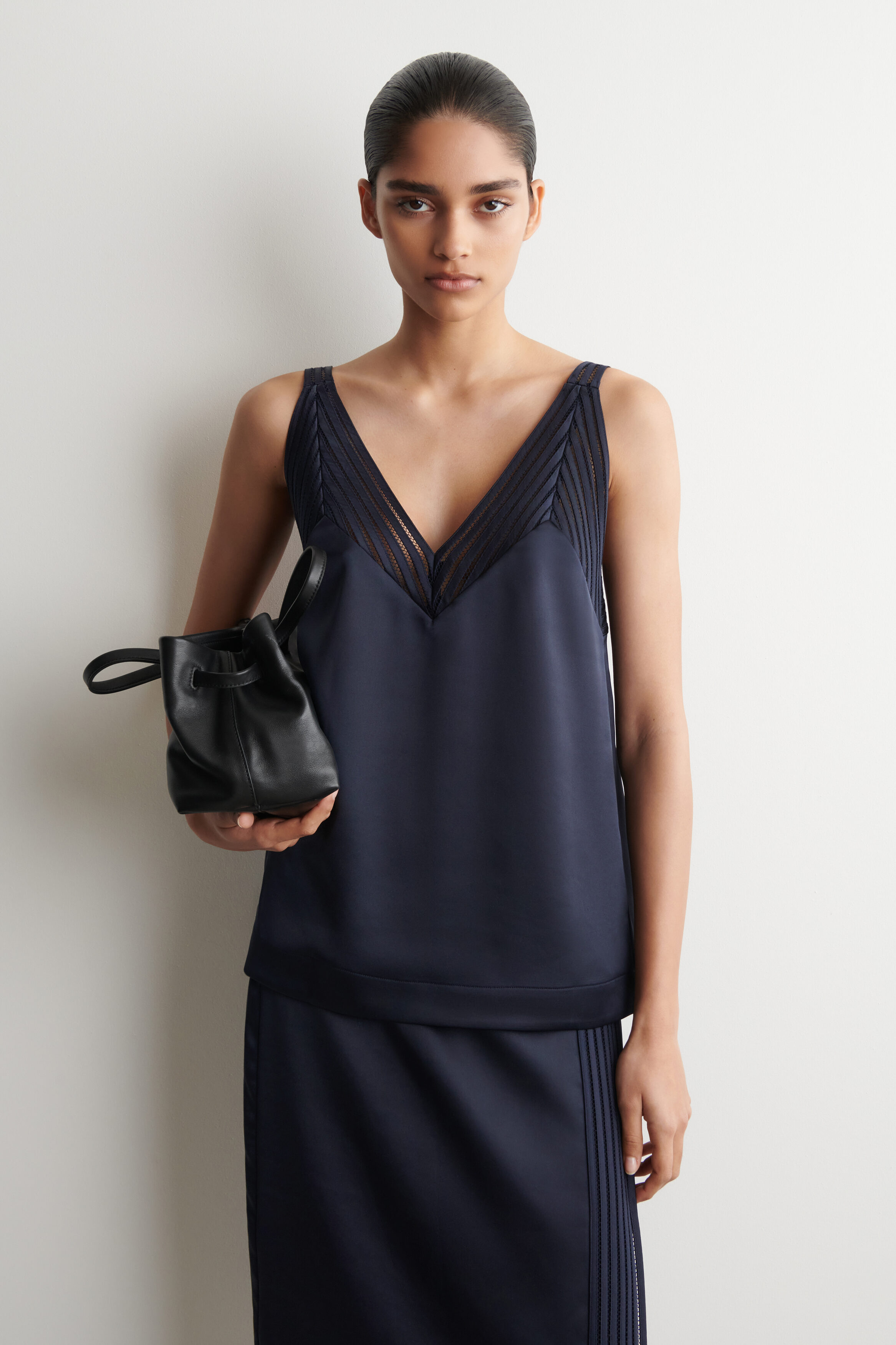 OPEN-STITCH SATIN CAMI TOP - NAVY | COS US