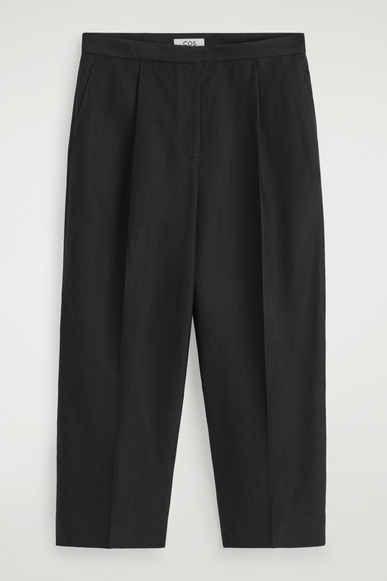 PANTALÓN RECTO CROP EN MEZCLA DE LINO - NEGRO - 2