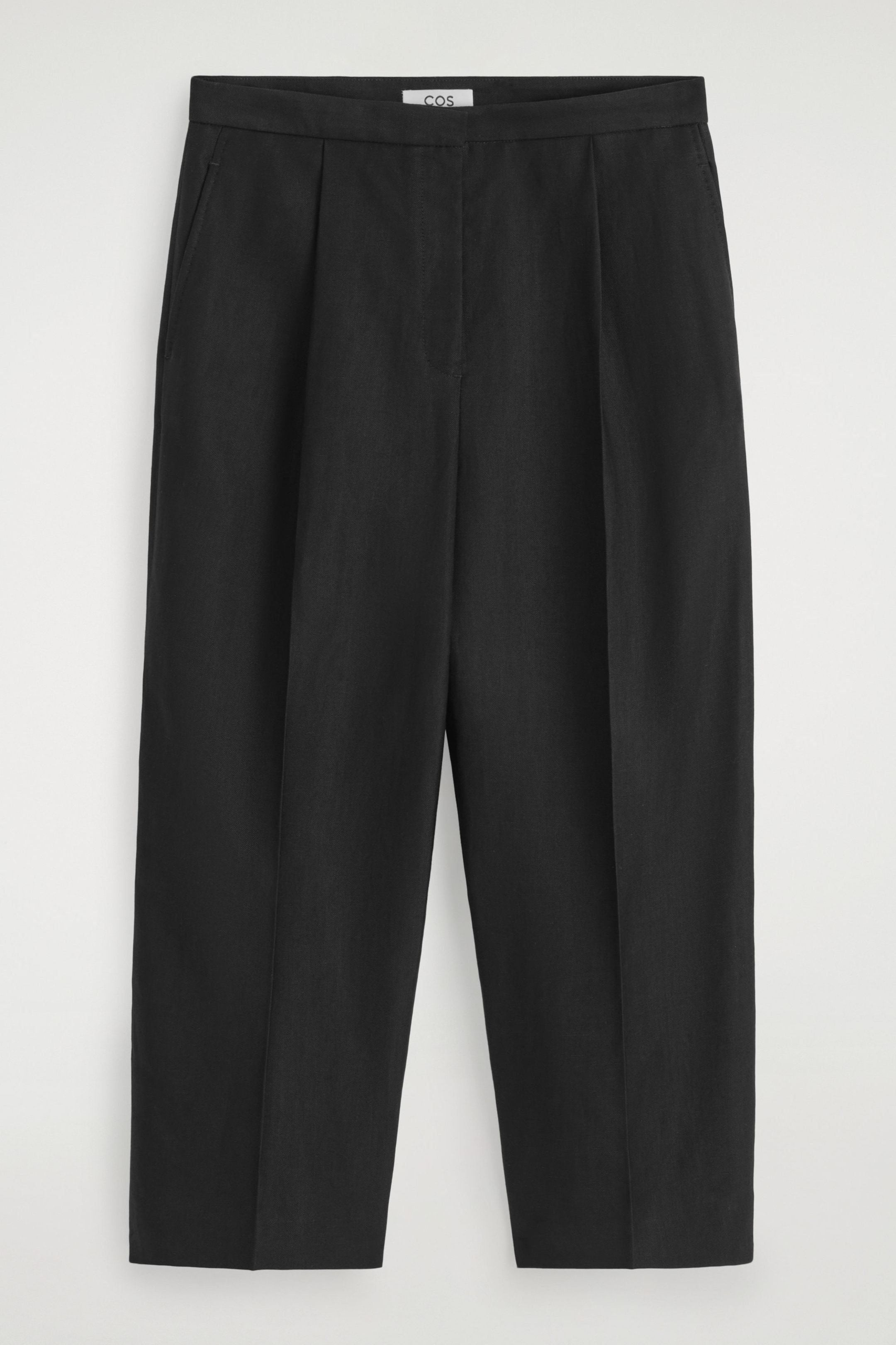 LINEN-BLEND CROPPED STRAIGHT-LEG TROUSERS
