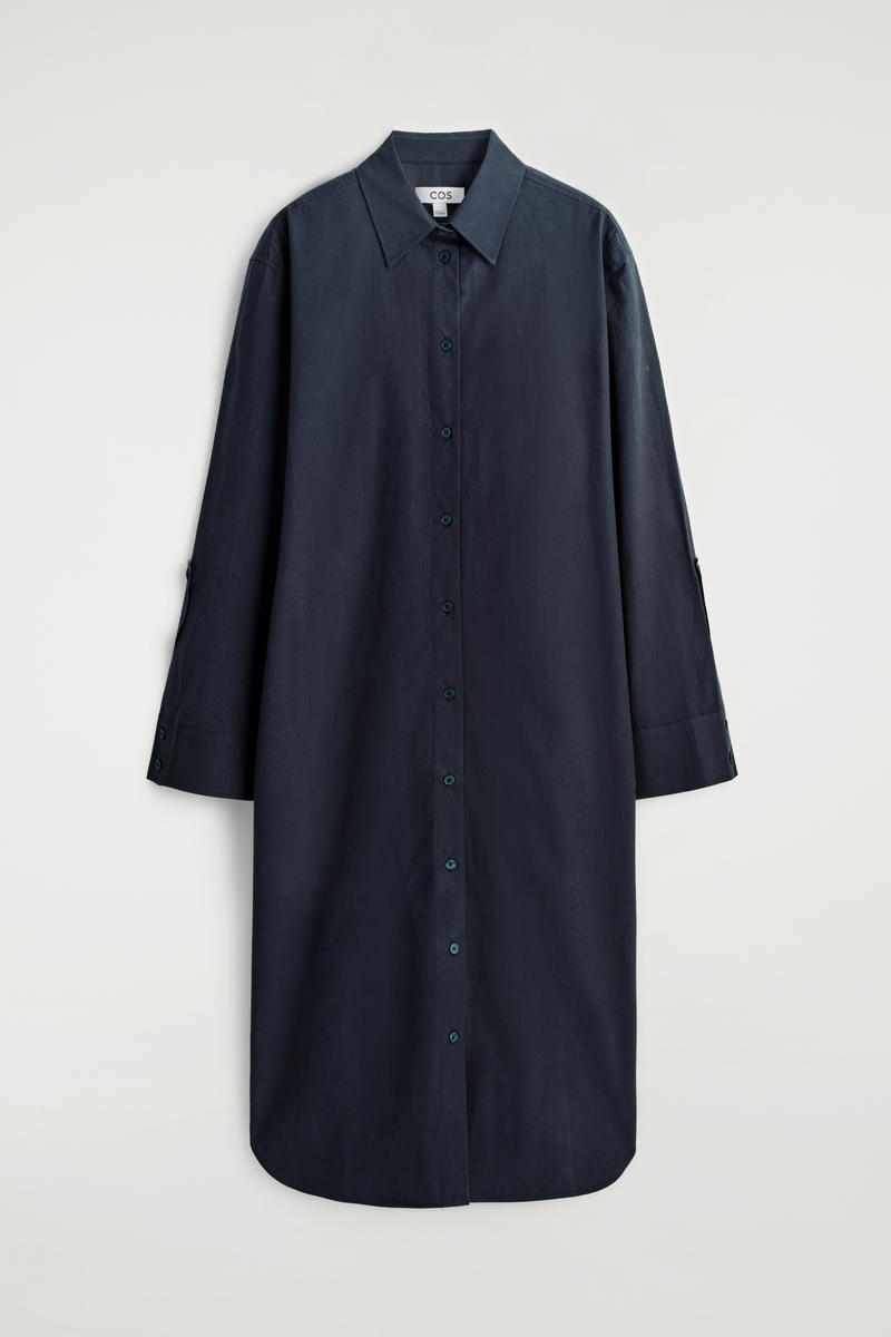 Curved-Sleeve Cotton Midi Shirt Dress