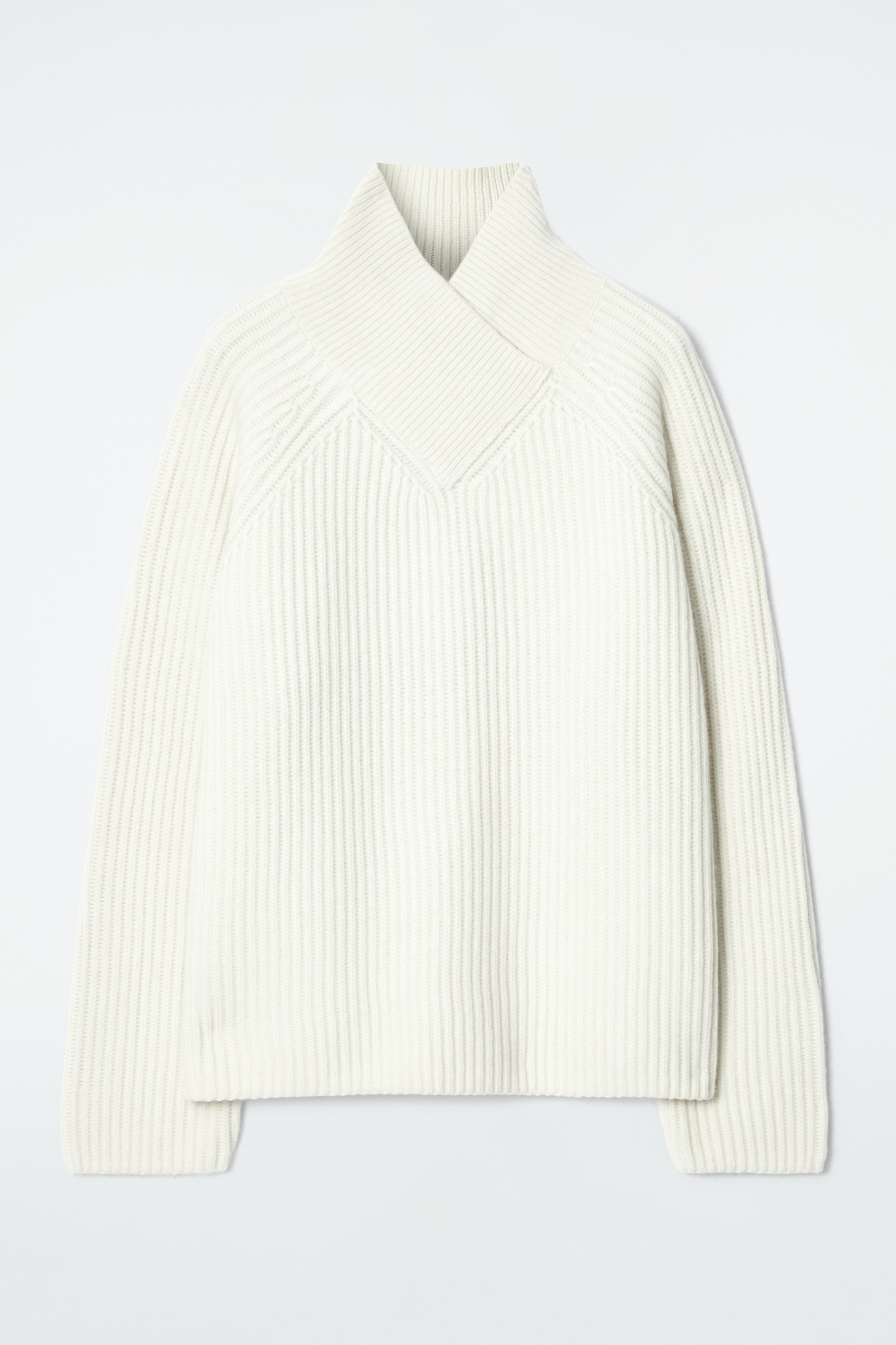 WRAP-COLLAR MERINO WOOL JUMPER - ECRU/NAVY / CREAM/COBALT BLUE