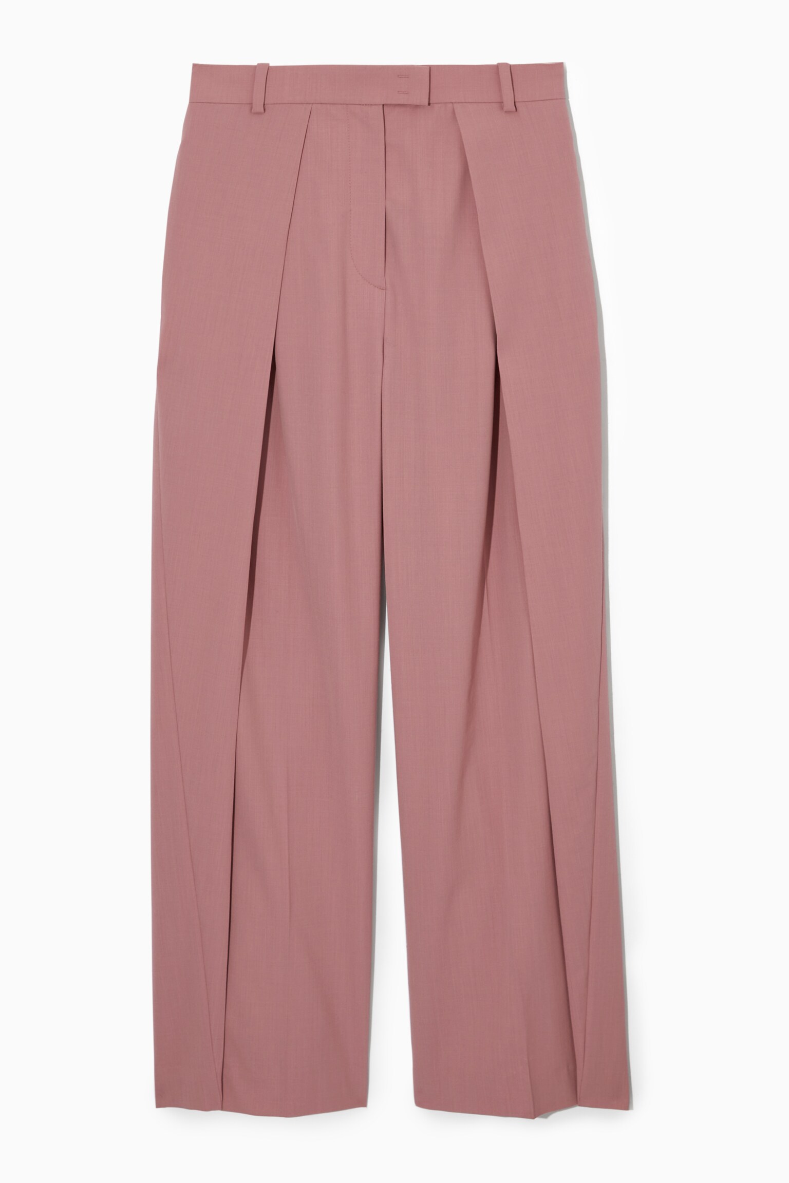 RELAXED PLEATED WOOL WIDE-LEG TROUSERS - DUSTY PINK