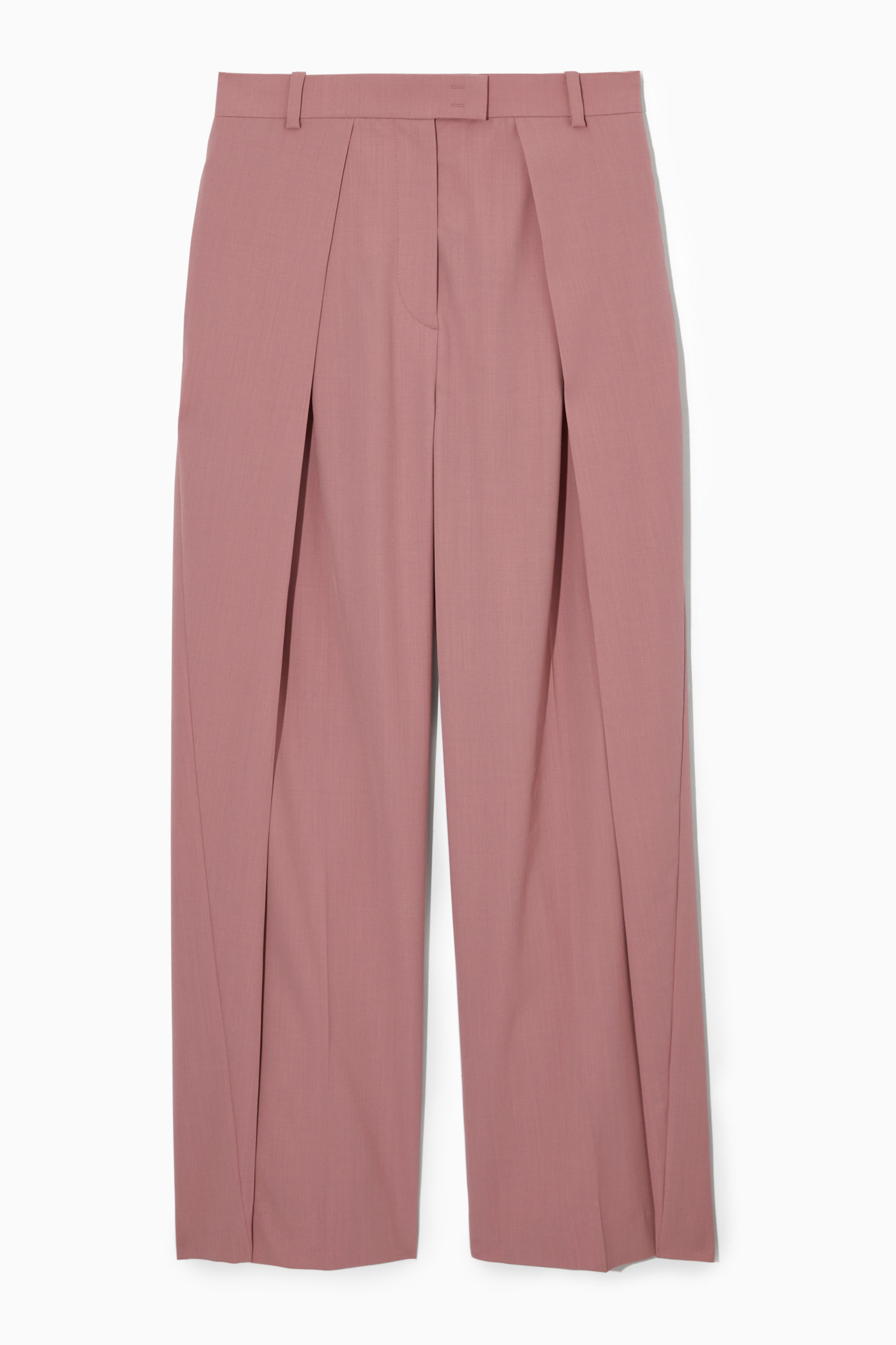 RELAXED PLEATED WOOL WIDE-LEG TROUSERS - DUSTY PINK | COS