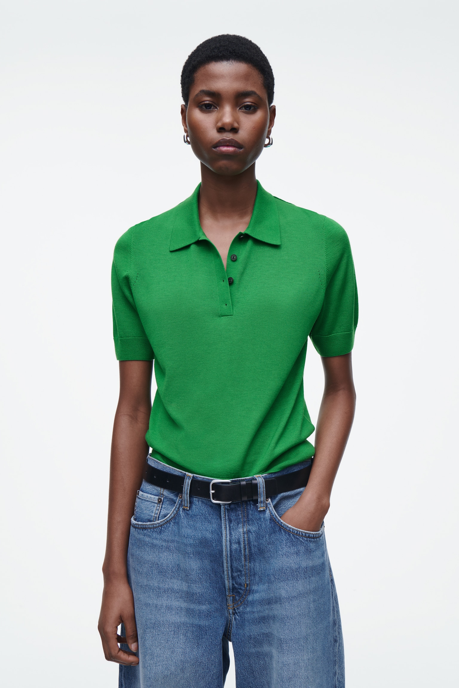 MERINO WOOL-BLEND POLO SHIRT - GREEN