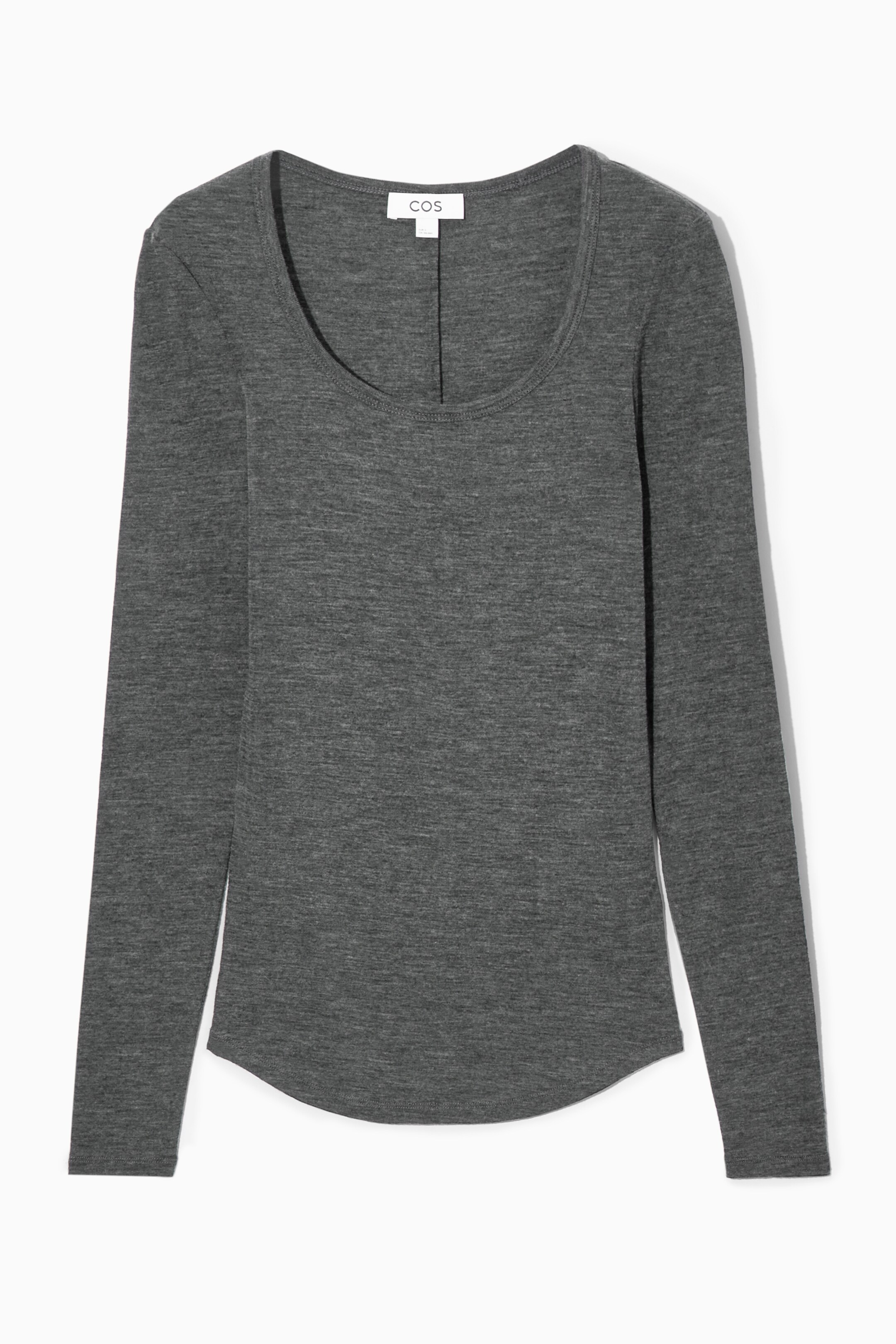 View larger image: SCOOP-NECK MERINO WOOL LONG-SLEEVED TOP - DARK GREY MÉLANGE - Ladies | H&M GB 1